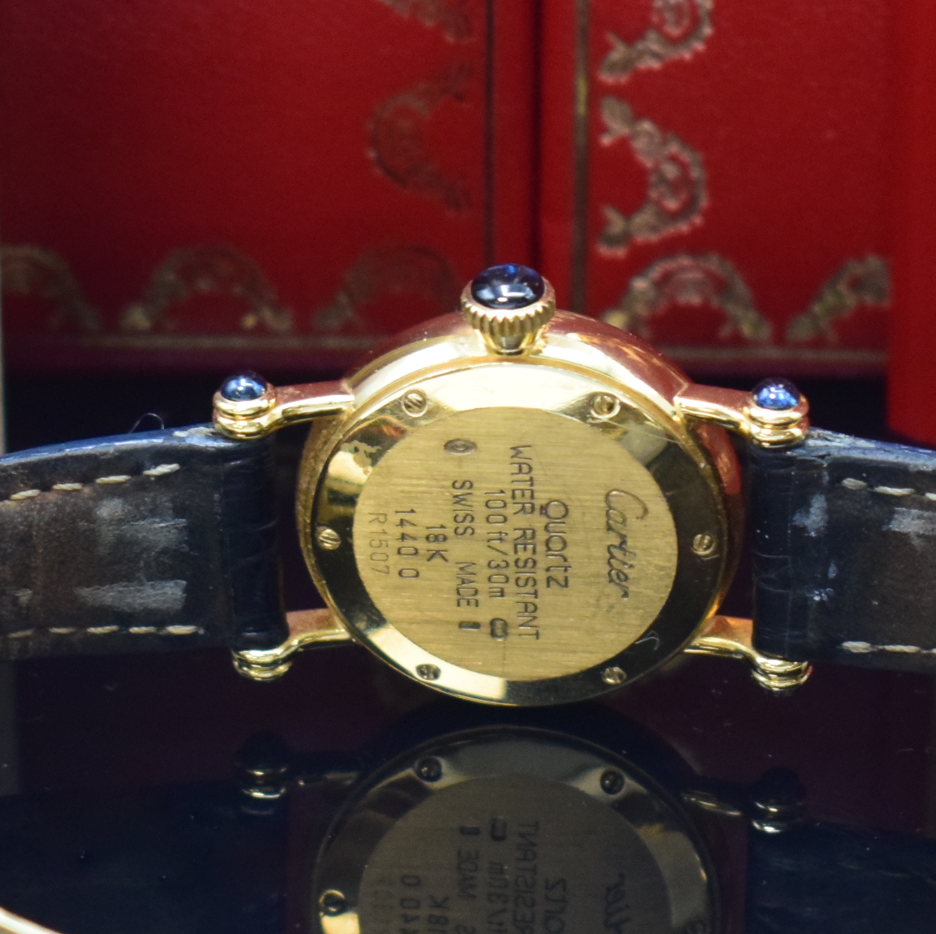 Detail c: CARTIER Diabolo Damenarmbanduhr in GG 750/000 Referenz 1440 0, quarz, Boden 6-fach verschr., orig. Lederband zu ers., orig. GG 750/000 Faltschl., ...