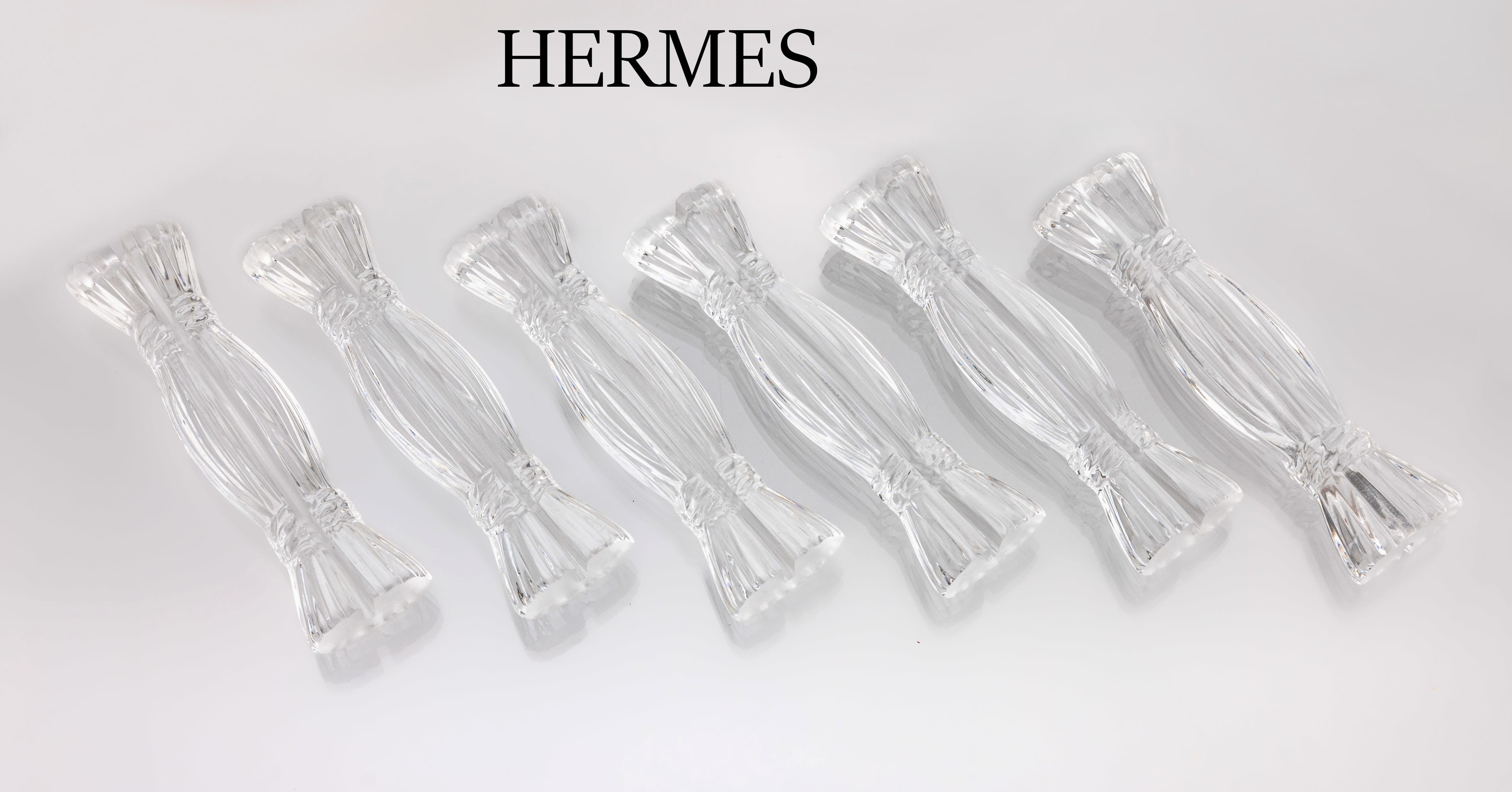 Set HERMES Messerbänke, 6 Stück, geschliffenes und geschnittenes Glas, auch alsTischkartenhalter zu verwenden, im orig. Etui