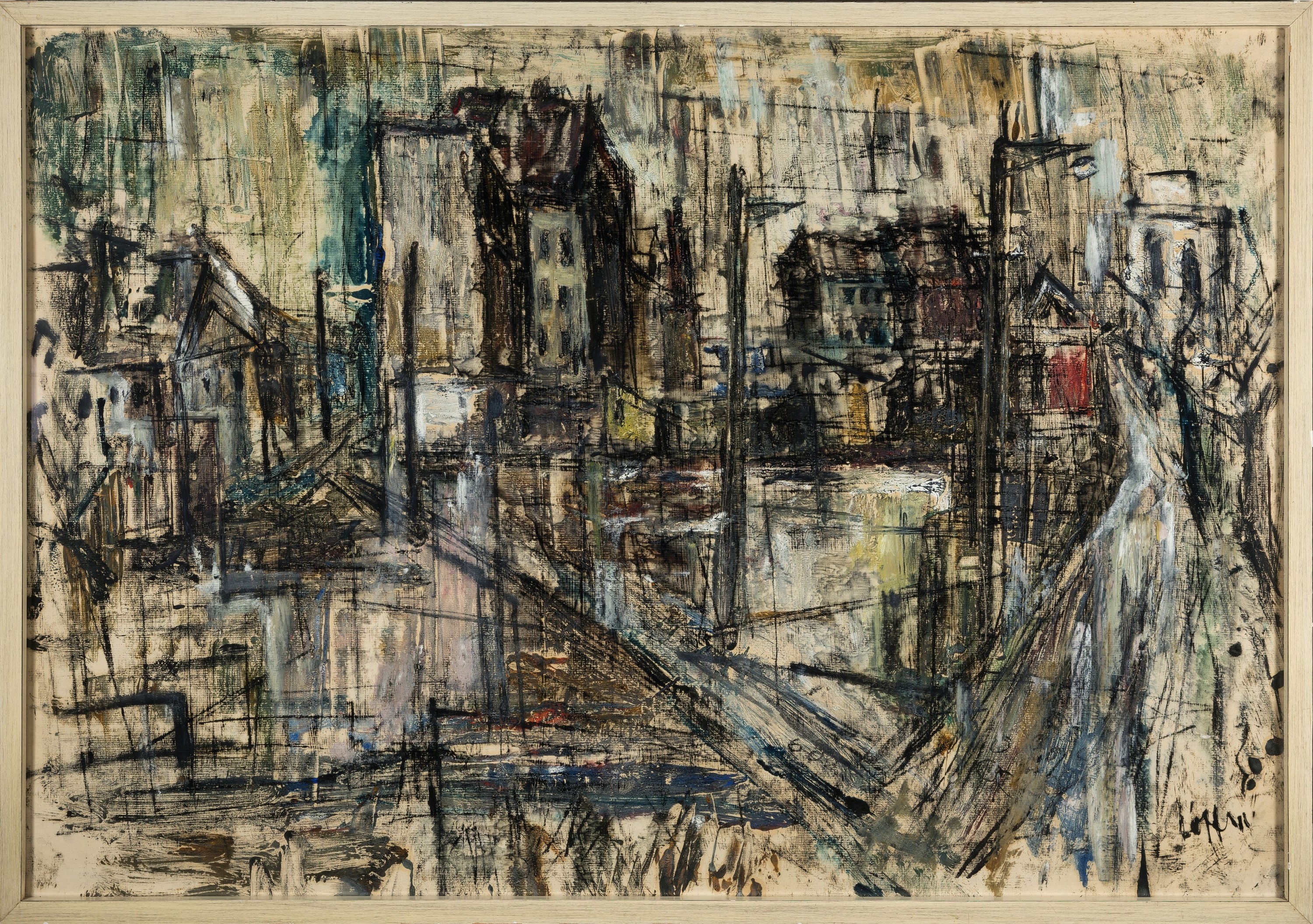 Detail k: Paul Löffler, 1938-1995 Mannheim, Industrielandschaft, Aquarell und Tusche auf Papier, rechts unten sign., ca. 68x99cm, u.Gl., R.
