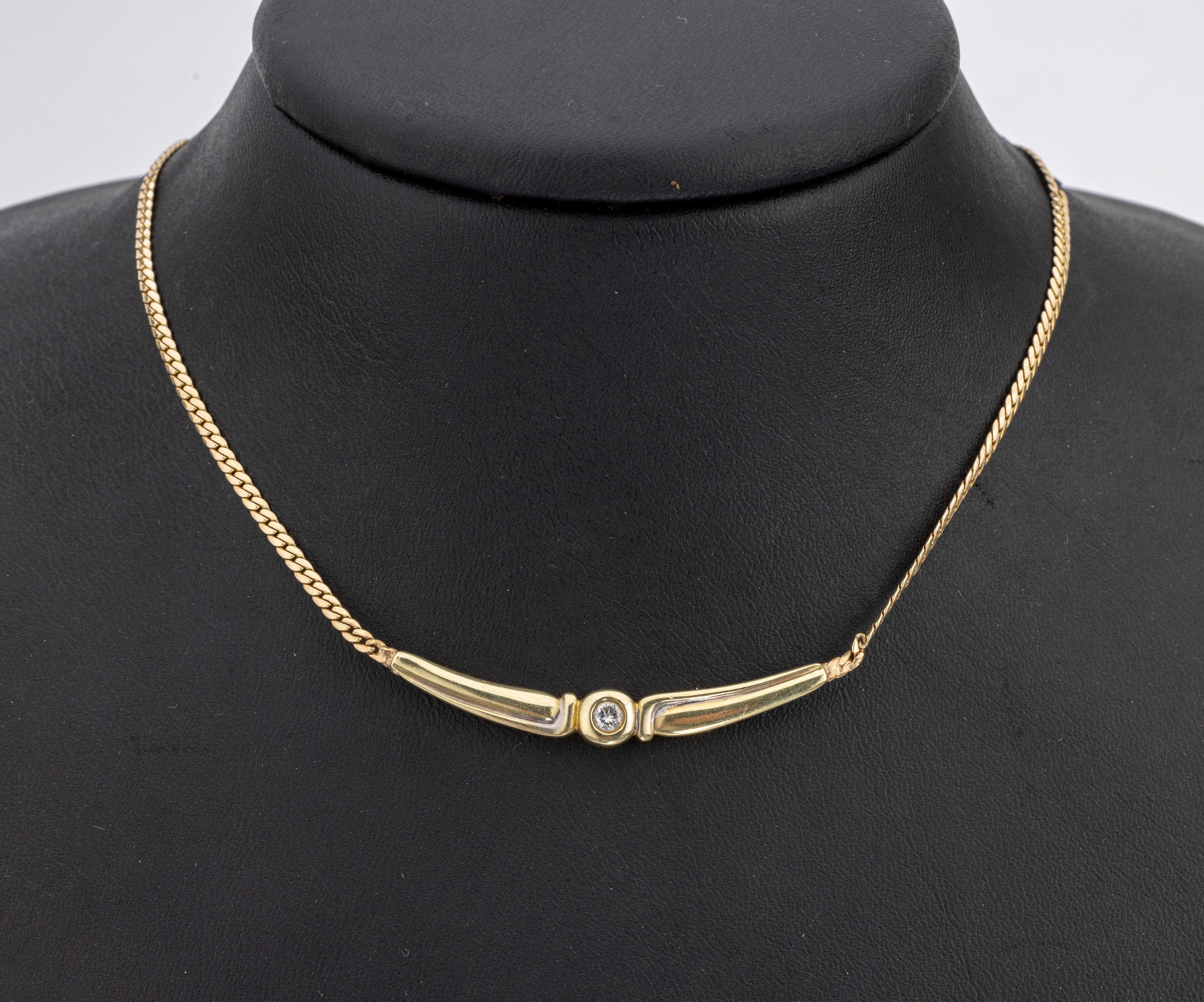 14 kt Gold Brillant-Collier, GG 585/000, Brillant ca. 0.10 ct Weiss/si, L. ca. 45 cm, Karabinerschliesse, ca. 8.5 g