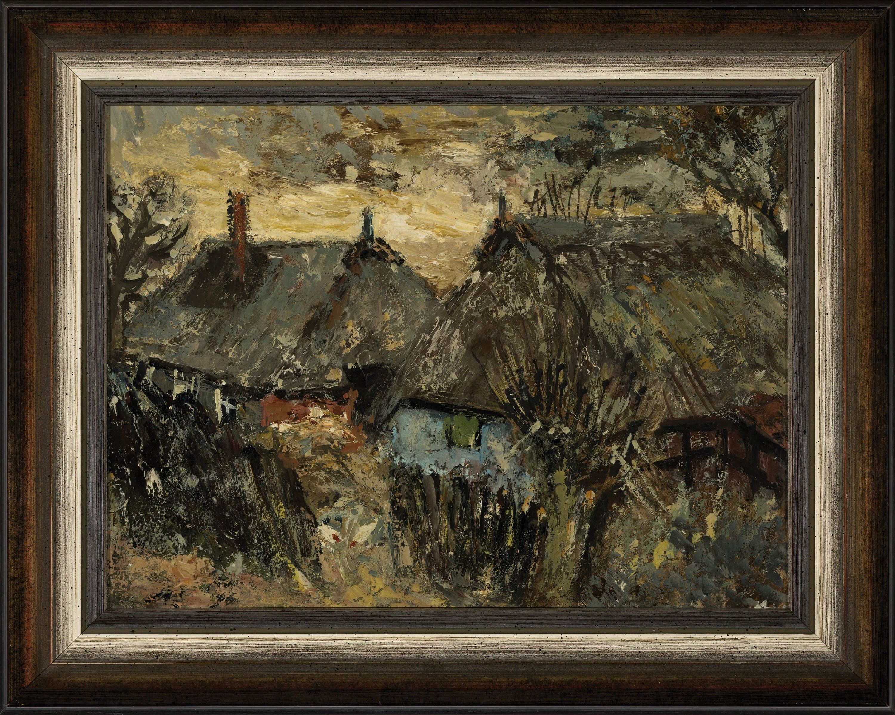 Detail k: Zuschreibung: Carl Hinrichs, 1903 Nürnberg- 1990 Schwerin, Bauernhäuser in Mecklenburg, Öl/Malkarton, ca. 24x30cm, R. ca. 31x39cm