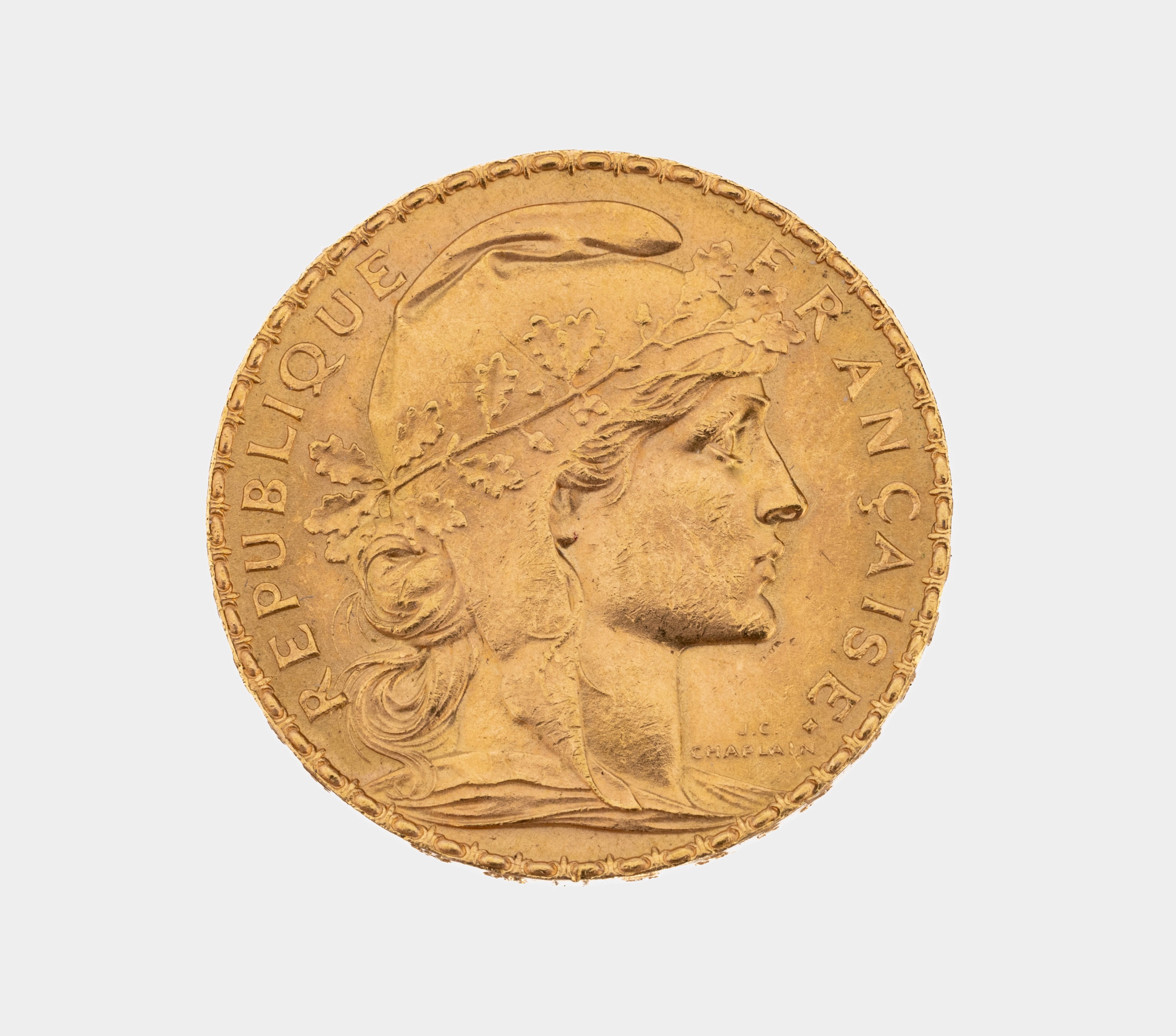 Goldmünze 20 Francs, Republique Francaise, 1907, AV: Marianne, RV: Liberte, Egalite, Fraternite, gallischer Hahn