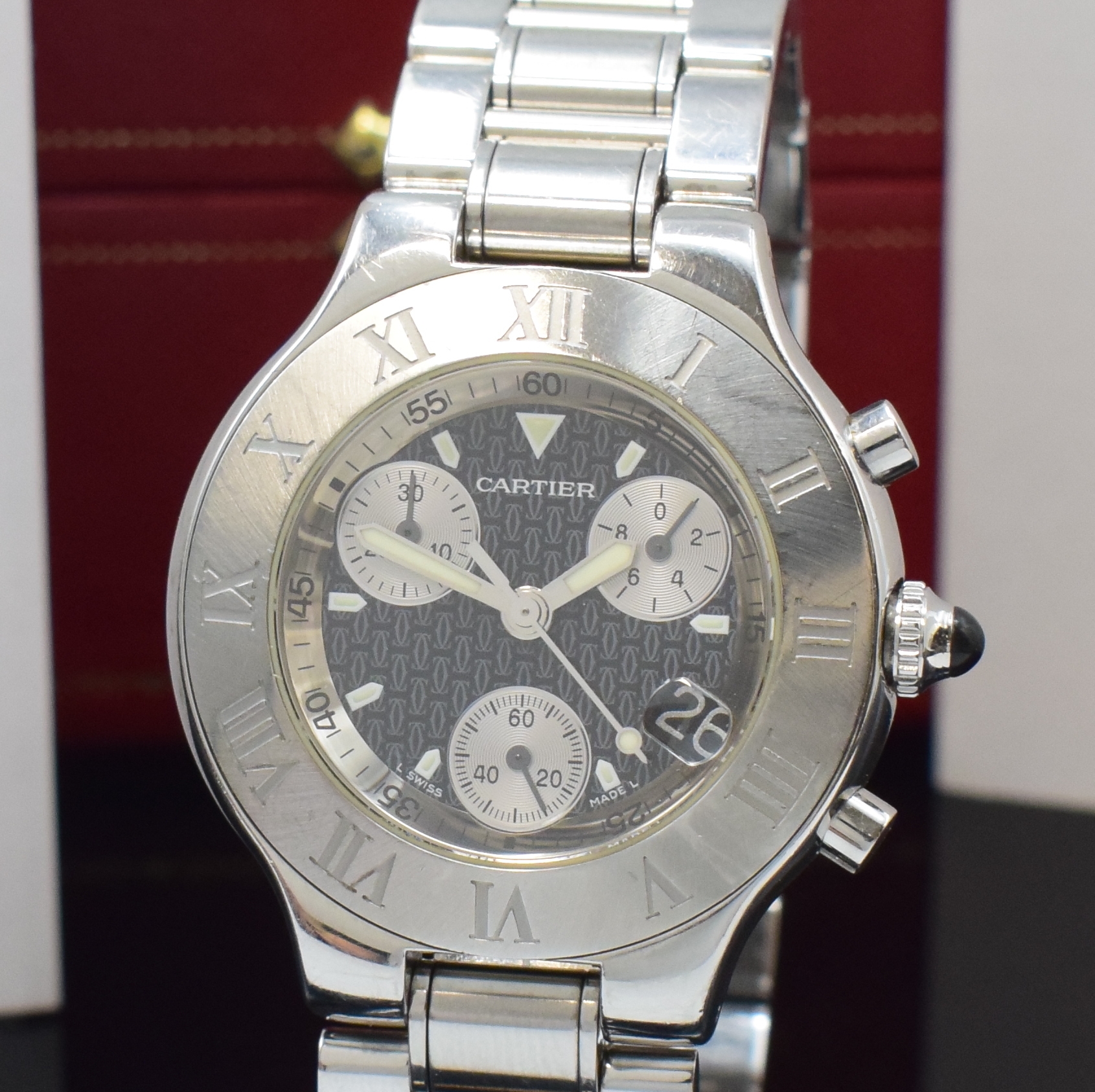Detail a: CARTIER Chronoscaph 21 Chronograph Armbanduhr in Stahl/Stahlband Referenz 2424, Schweiz lt. orig. Papier verk. 2009, quartz, 8-fach verschr. Geh., ...