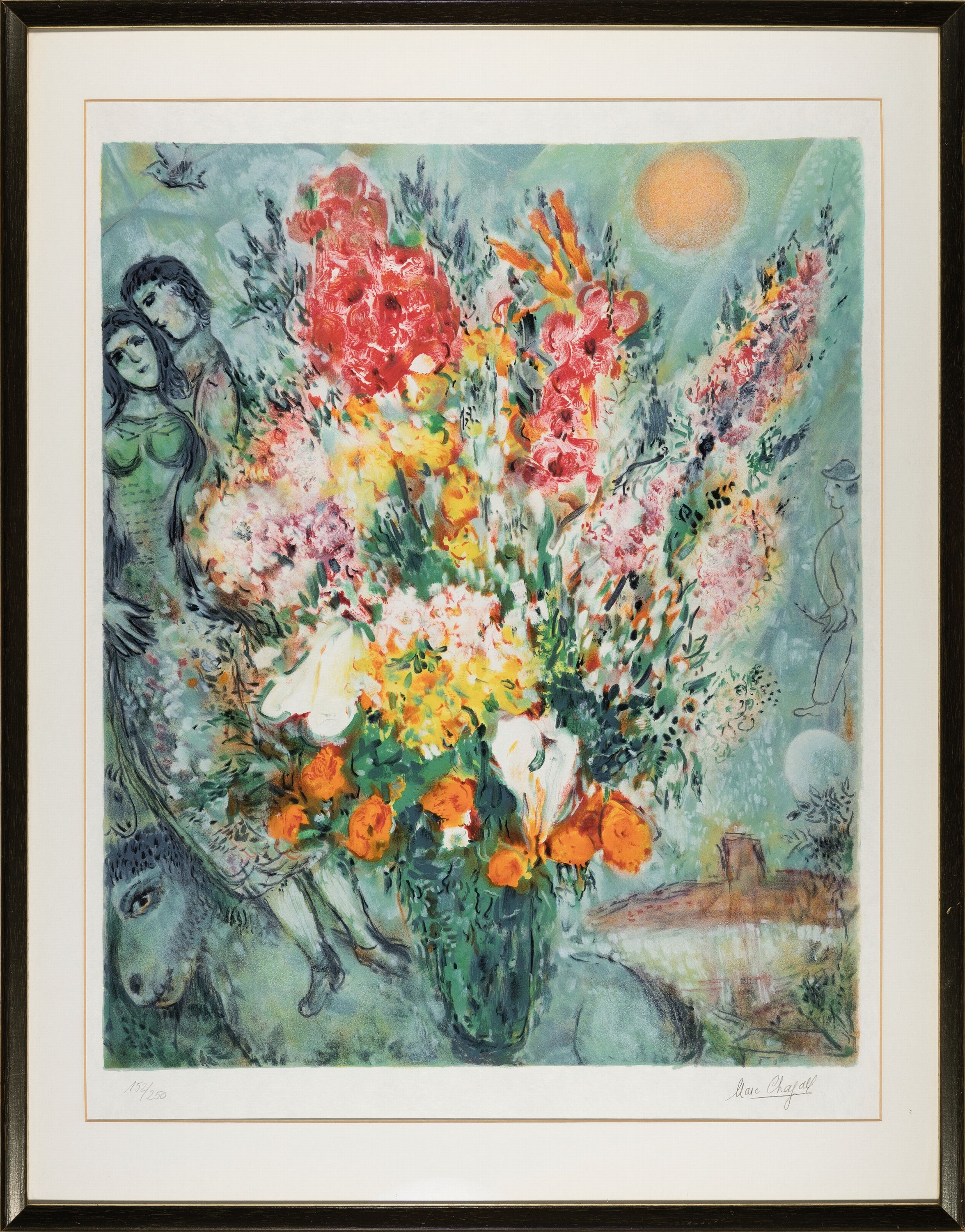 Detail k: Marc Chagall, 1887-1985, Bouquet multicouleur, Farblithographie, Stempel signiert, num. 152/ 250, ca. 70x57cm, u.Gl., R. ca. 93x73cm