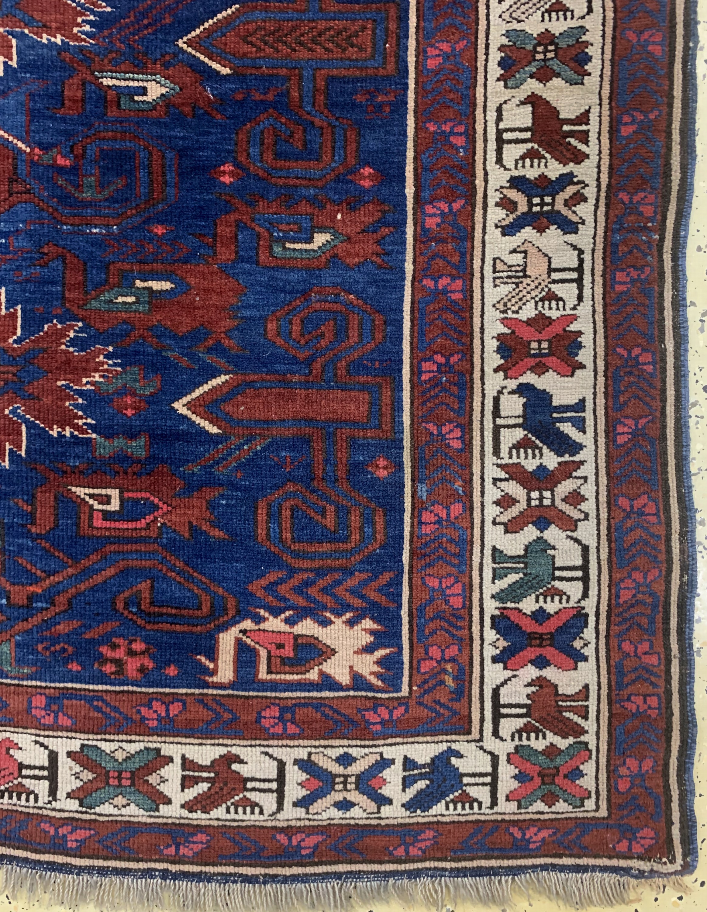 Detail a: "Blattgabel-Schirwan"antik, Kaukasus, 19.Jhd, Wolle auf Wolle, ca. 195 x 100 cm, EHZ: 3, (alte Restaurierungen)
