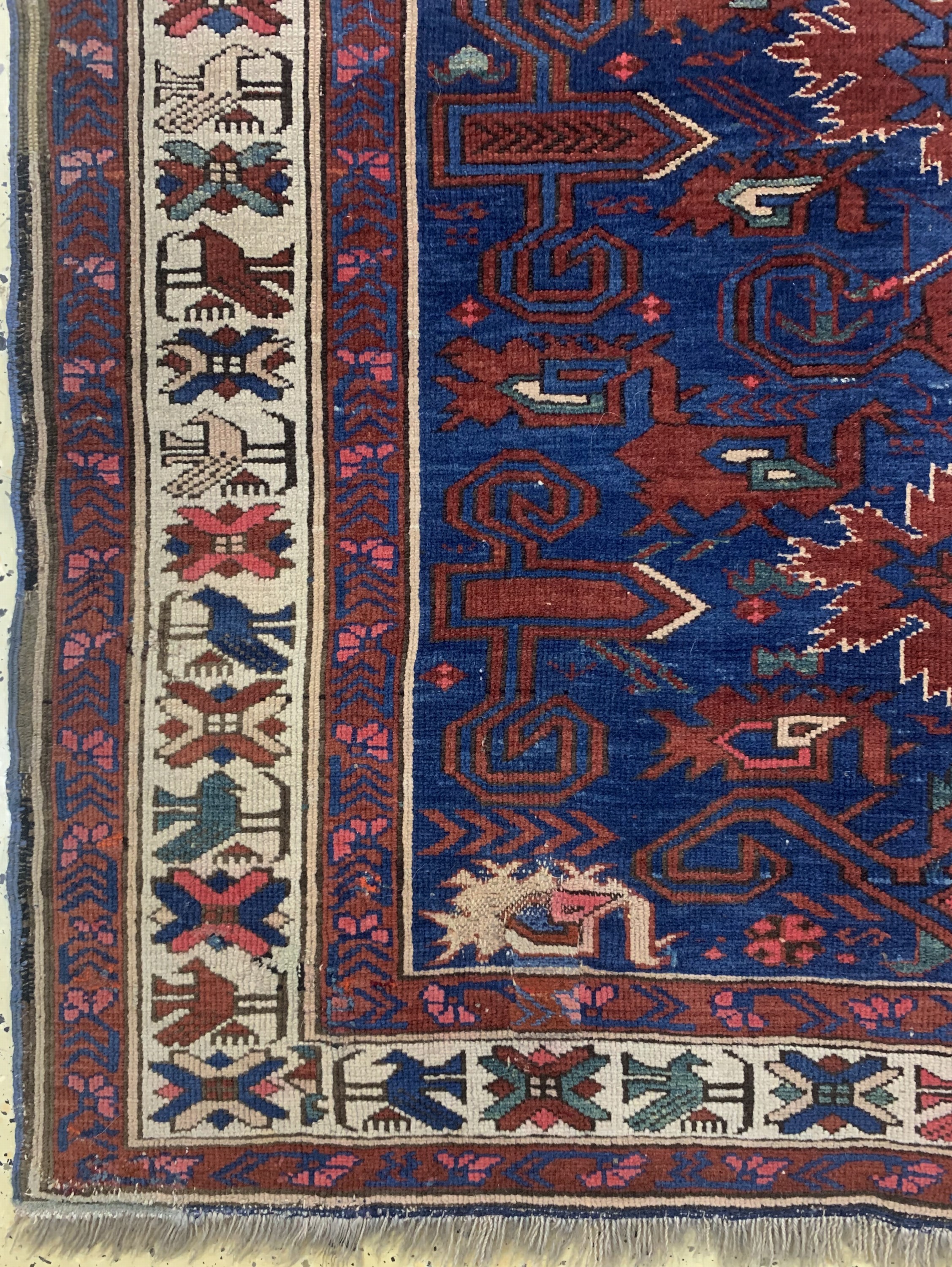 Detail b: "Blattgabel-Schirwan"antik, Kaukasus, 19.Jhd, Wolle auf Wolle, ca. 195 x 100 cm, EHZ: 3, (alte Restaurierungen)