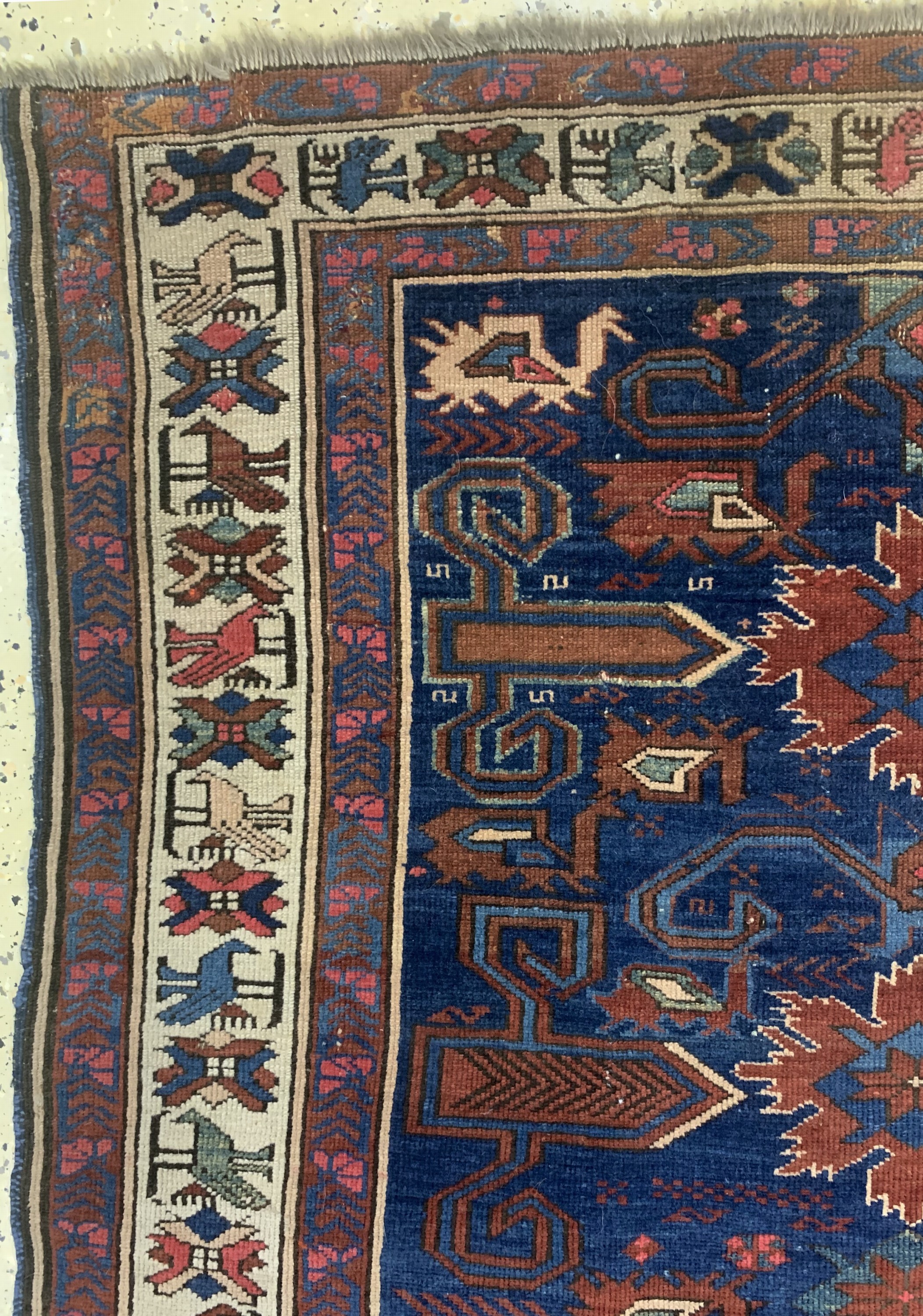 Detail c: "Blattgabel-Schirwan"antik, Kaukasus, 19.Jhd, Wolle auf Wolle, ca. 195 x 100 cm, EHZ: 3, (alte Restaurierungen)