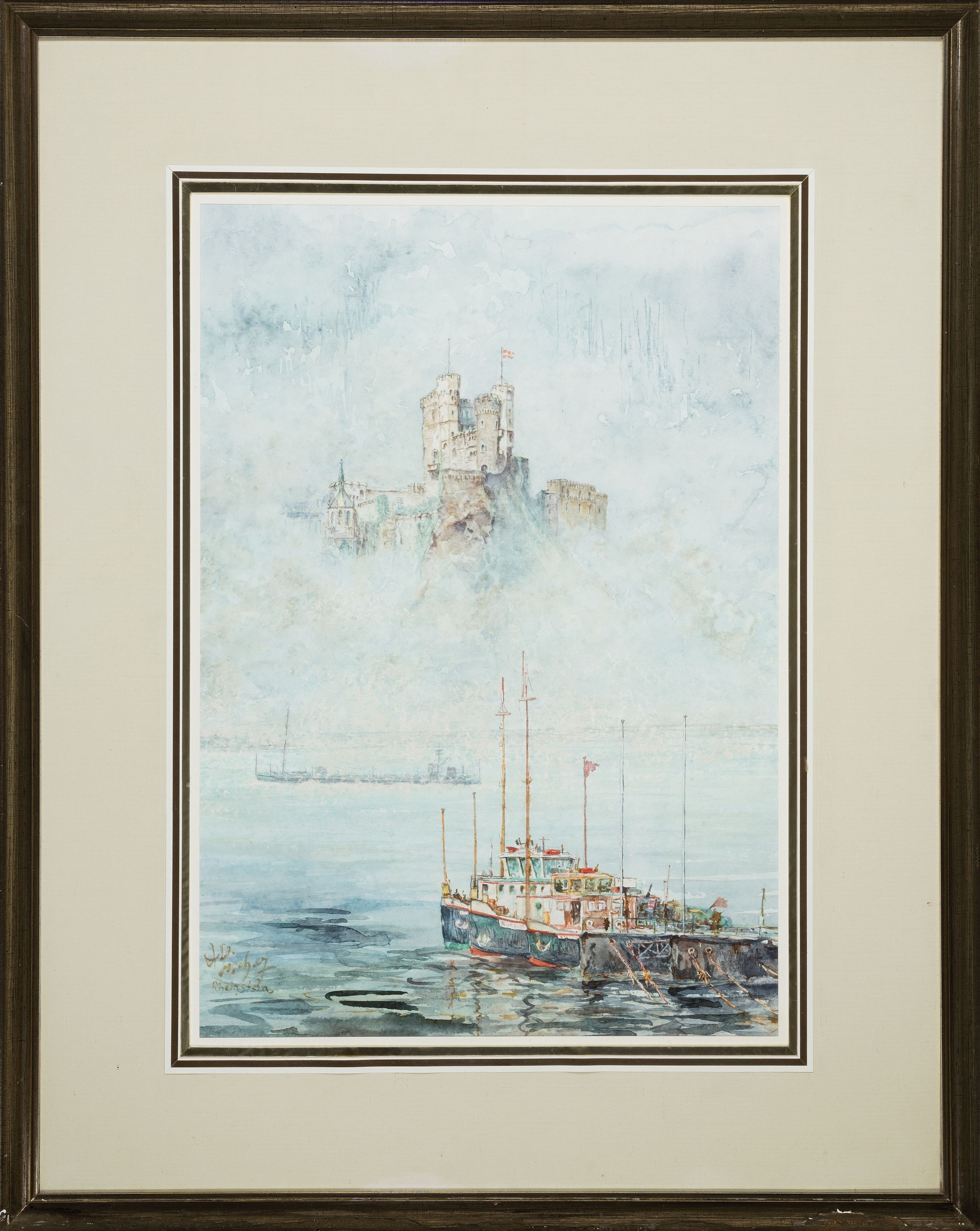 Detail k: Albert Tischer, 1911-1980 Wiesbaden, Rheinstein Nebelstimmung, Aquarell auf Papier, links unten signiert und bez. Rheinstein, ca. 49x34cm, PP, u.Gl., ...