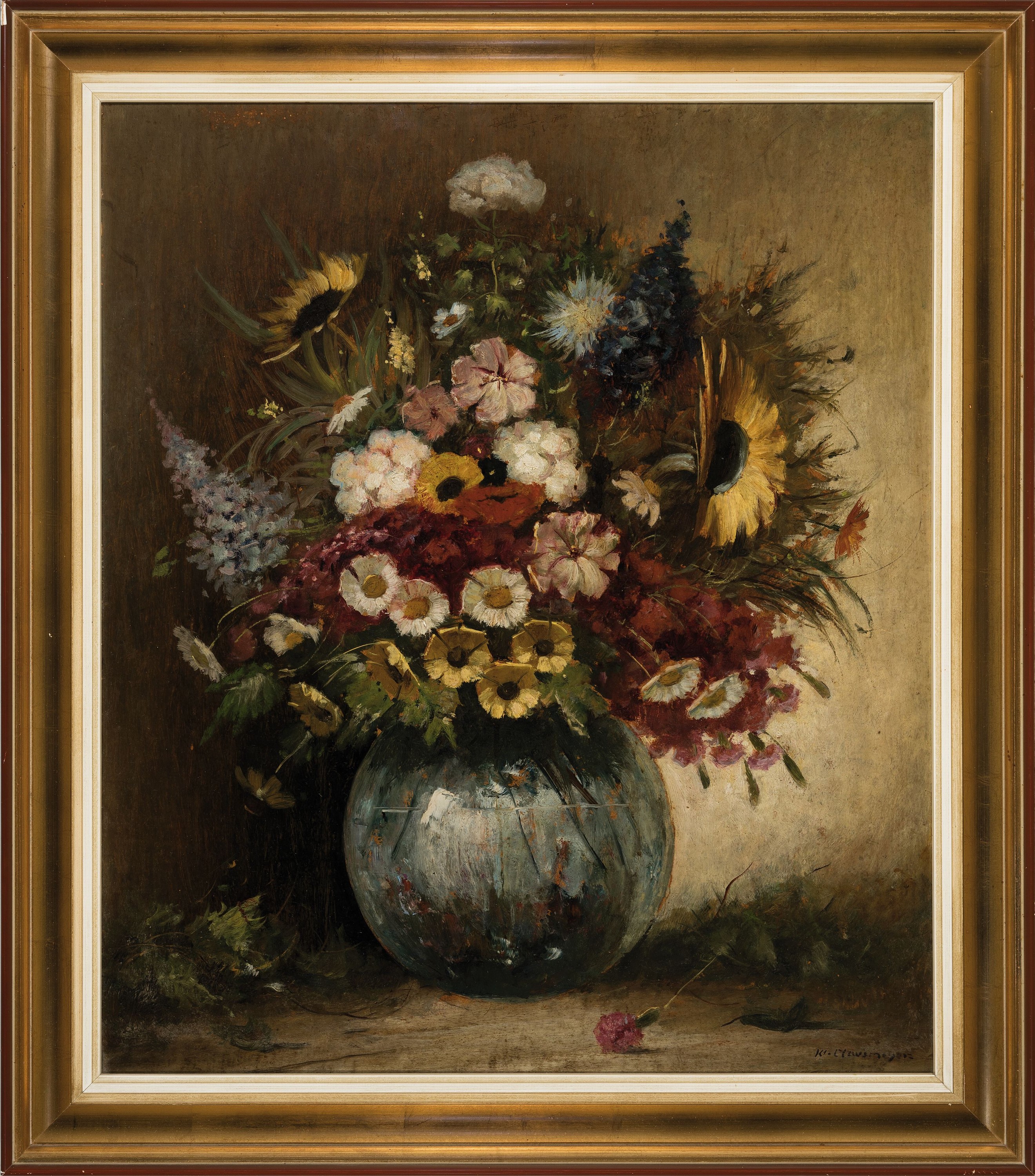 Detail k: Klaus Clausmeyer, 1887-1968, Stillleben mit Sommerblumen, Öl/Hartfaser, rechts unten signiert, ca. 70x60cm, R. ca. 80x70cm