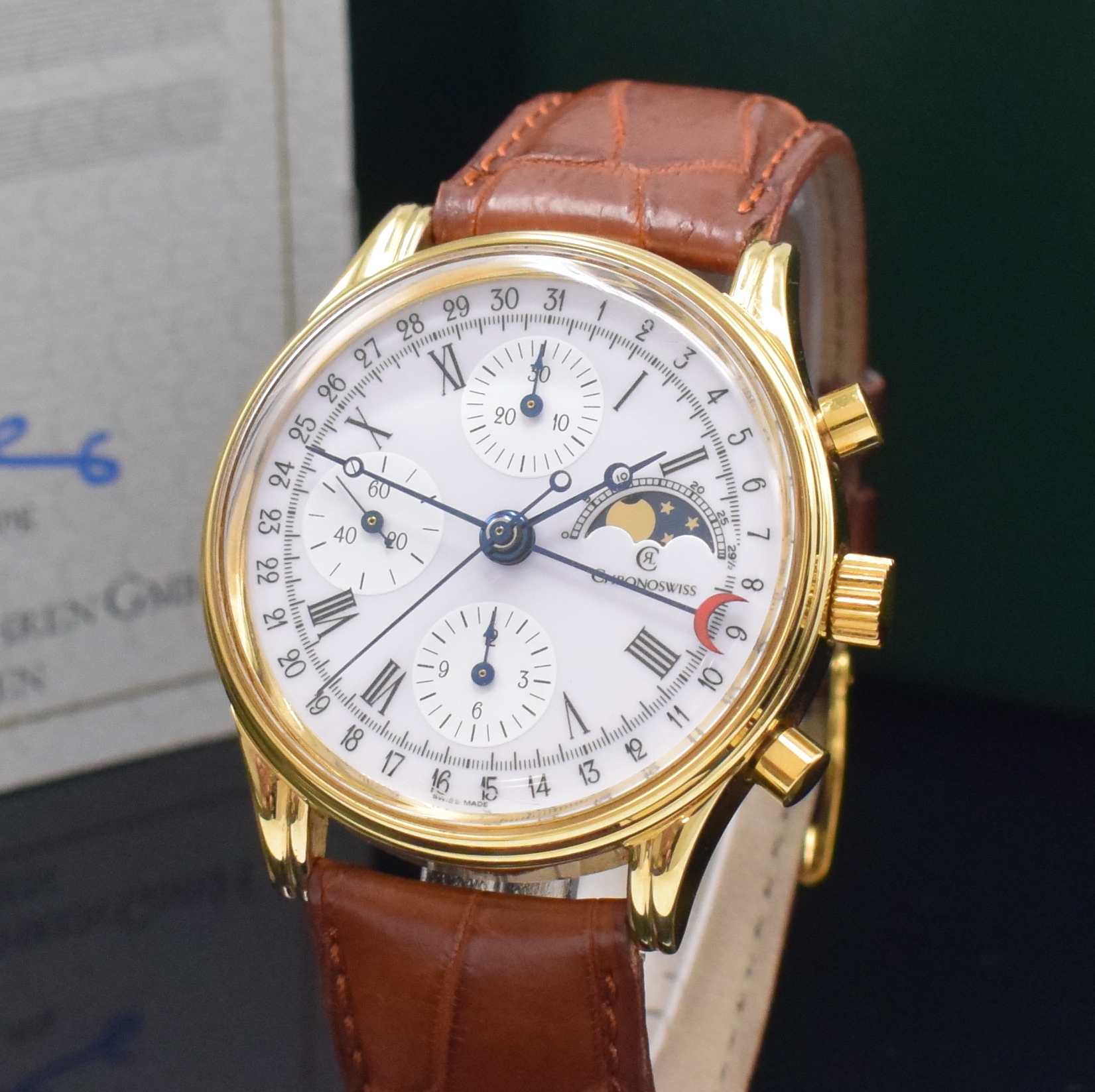 Detail a: CHRONOSWISS Armbandchronograph mit Mondphase und Datum Referenz CH77951EM, Schweiz lt. orig. Pap. verk. 1997, Automatik, verg. Geh. m. verschr. ...