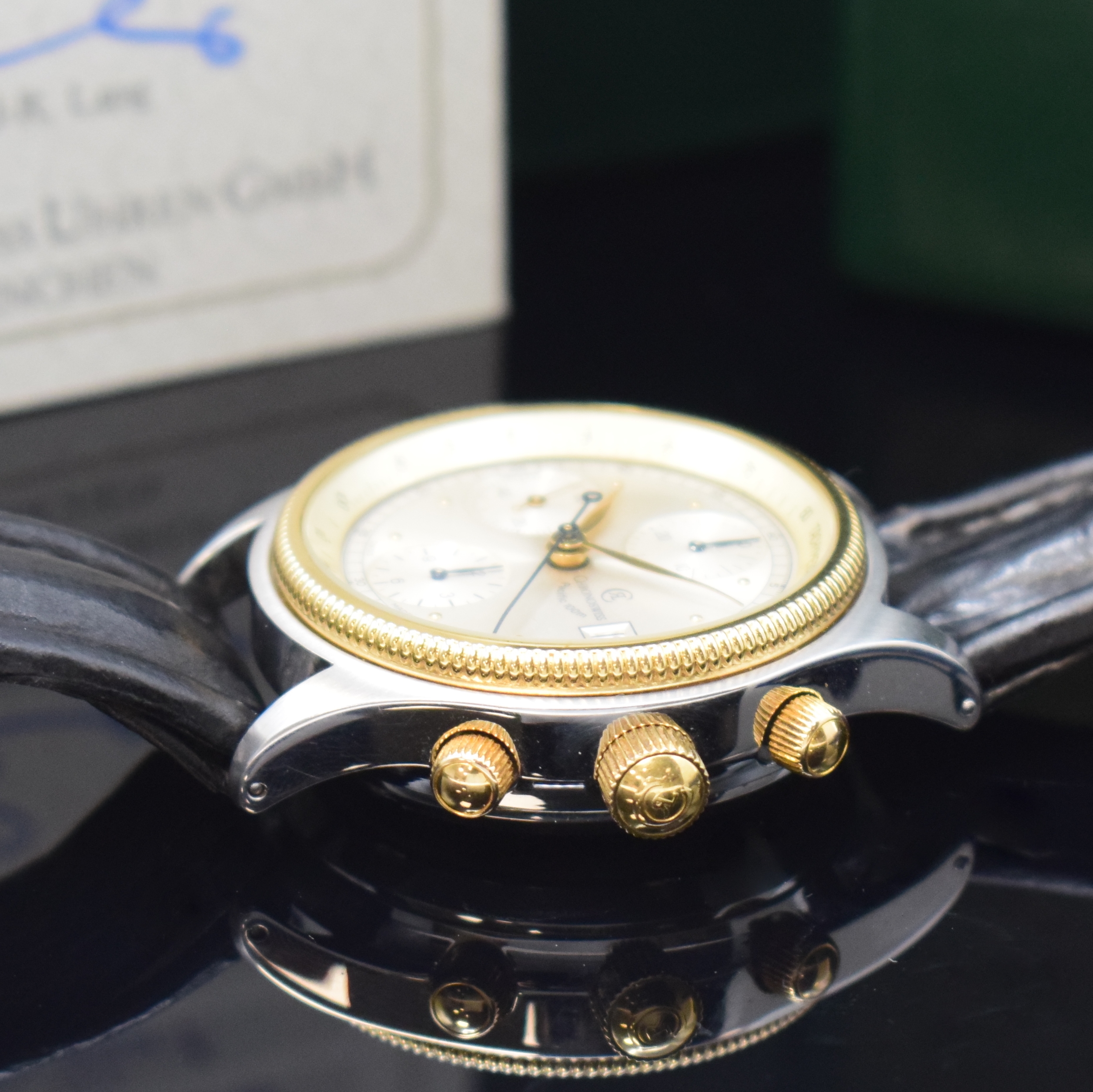 Detail c: CHRONOSWISS Pacific Armbandchronograph in Stahl/Gold Referenz 7514SI, Schweiz lt. orig. Pap. verk. 1997, beids. vergl. Geh., Boden u. Krone verschr., ...