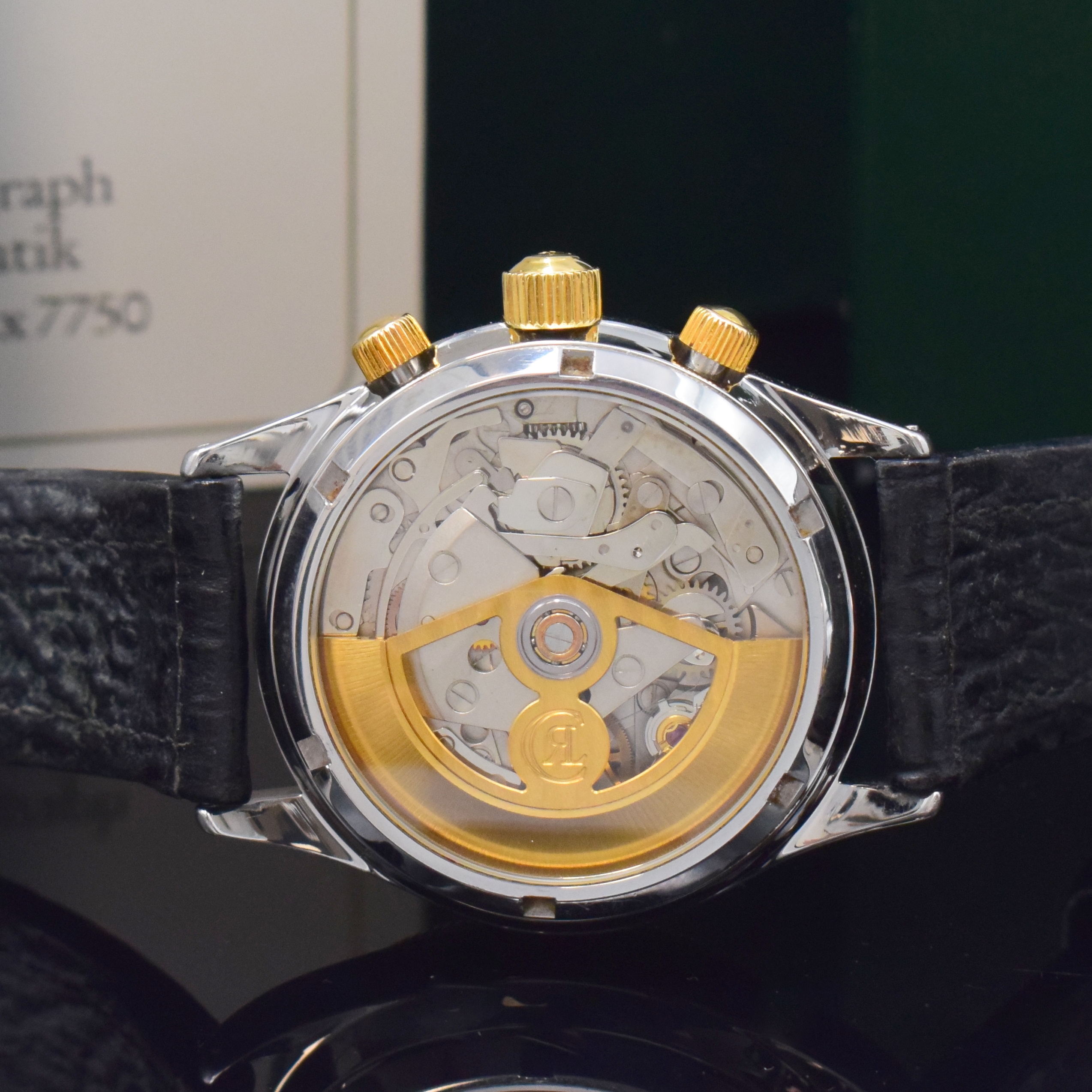 Detail d: CHRONOSWISS Pacific Armbandchronograph in Stahl/Gold Referenz 7514SI, Schweiz lt. orig. Pap. verk. 1997, beids. vergl. Geh., Boden u. Krone verschr., ...