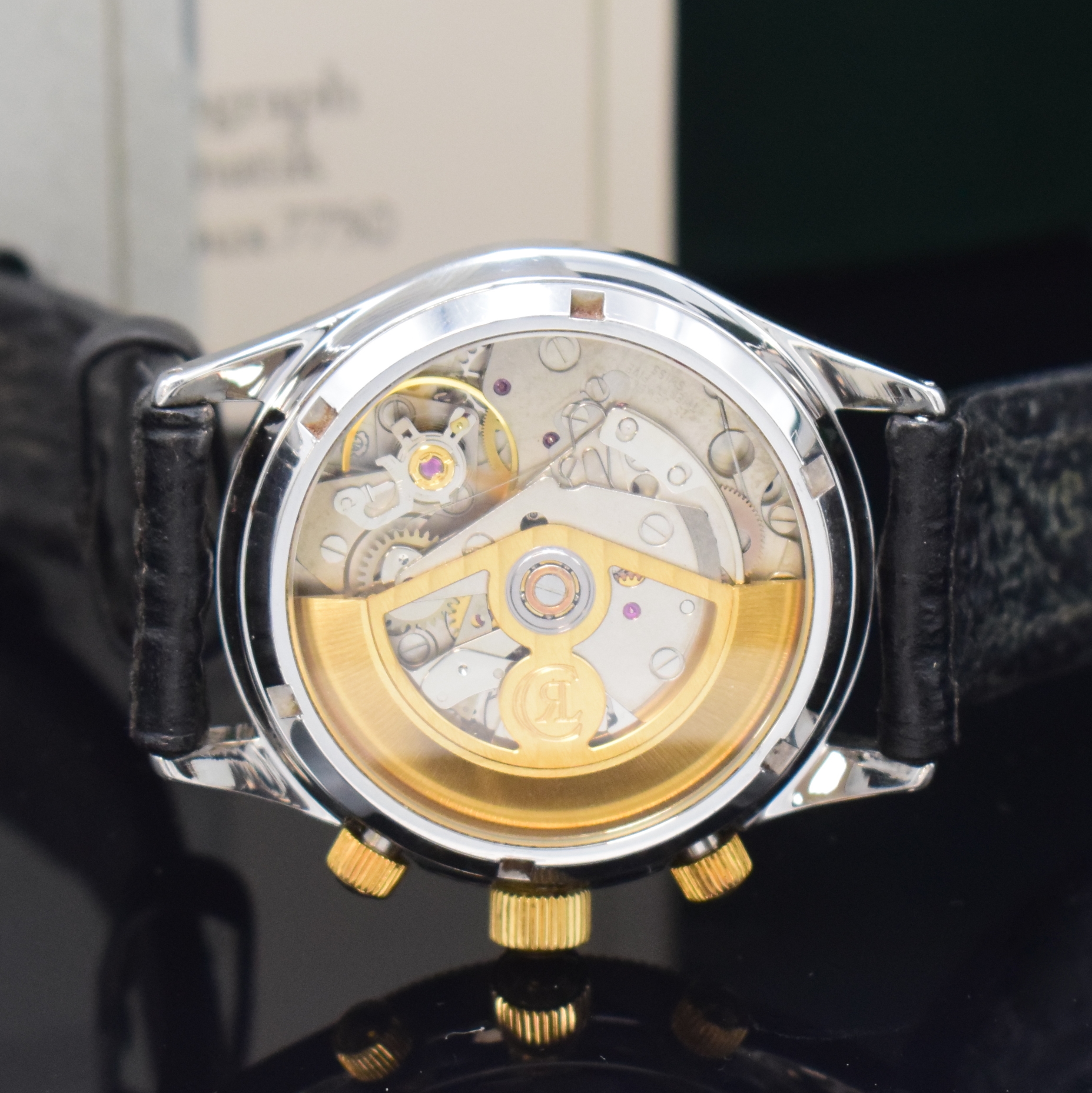 Detail e: CHRONOSWISS Pacific Armbandchronograph in Stahl/Gold Referenz 7514SI, Schweiz lt. orig. Pap. verk. 1997, beids. vergl. Geh., Boden u. Krone verschr., ...