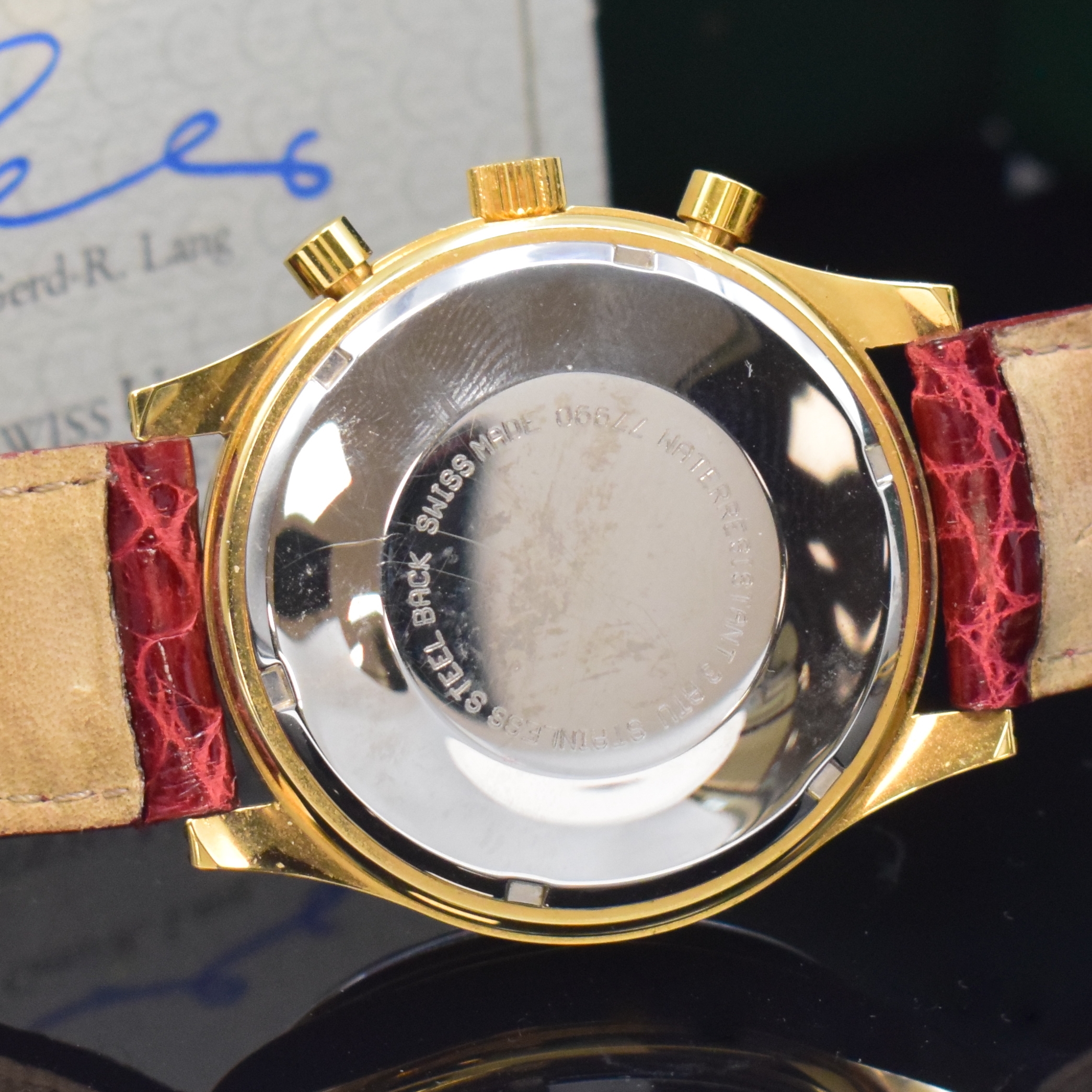 Detail c: CHRONOSWISS Armbandchronograph mit Mondphase und Datum Referenz CH77951GO, Schweiz um 1995, Automatik, verg. Geh. m. verschr. Stahlboden, gold. ...
