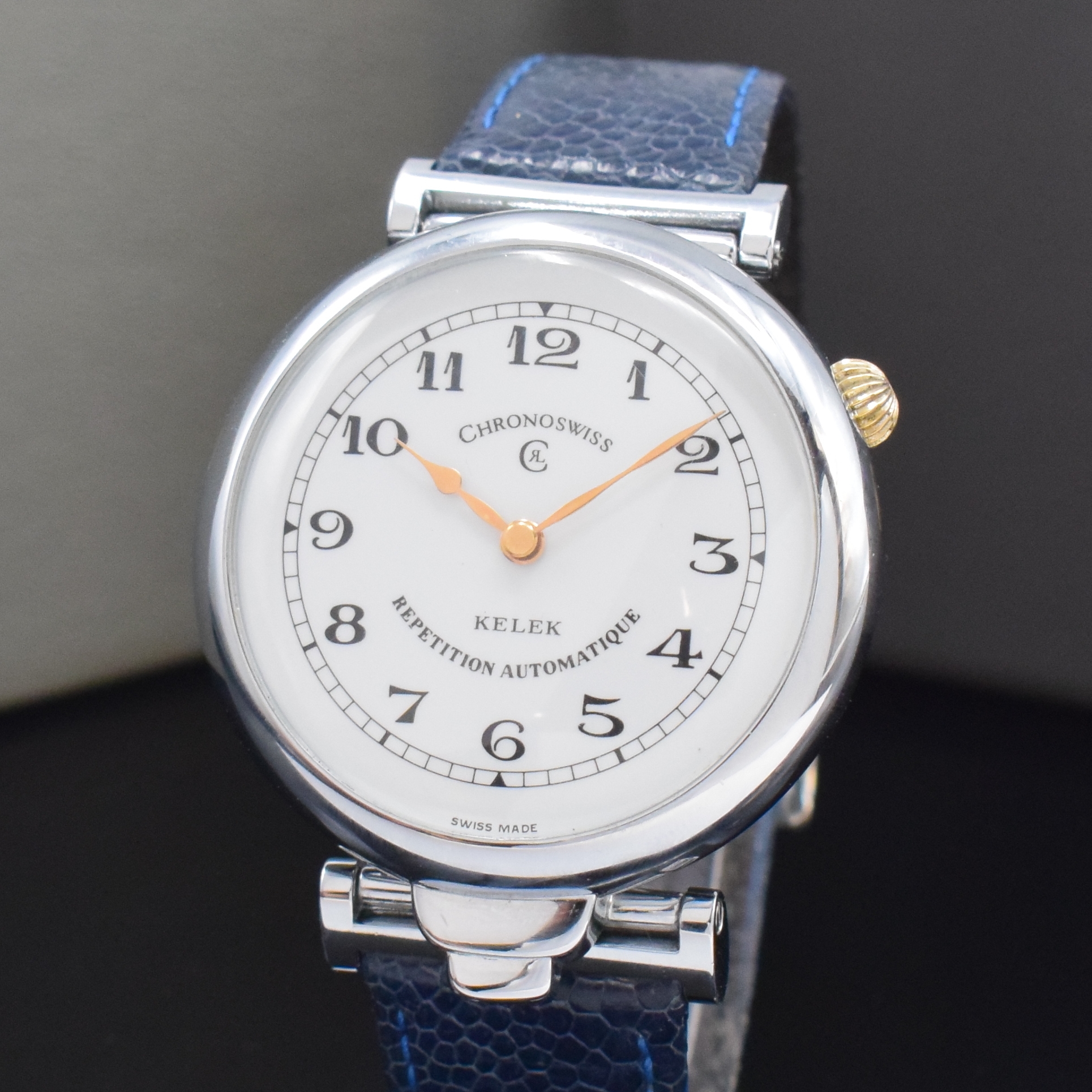 Detail a: CHRONOSWISS Armbanduhr mit 5-Minuten- Repetition Referenz DK87-211A, Schweiz um 1995, Automatik, verchr., beids. vergl. Geh., Repetitions-Drücker b. ...