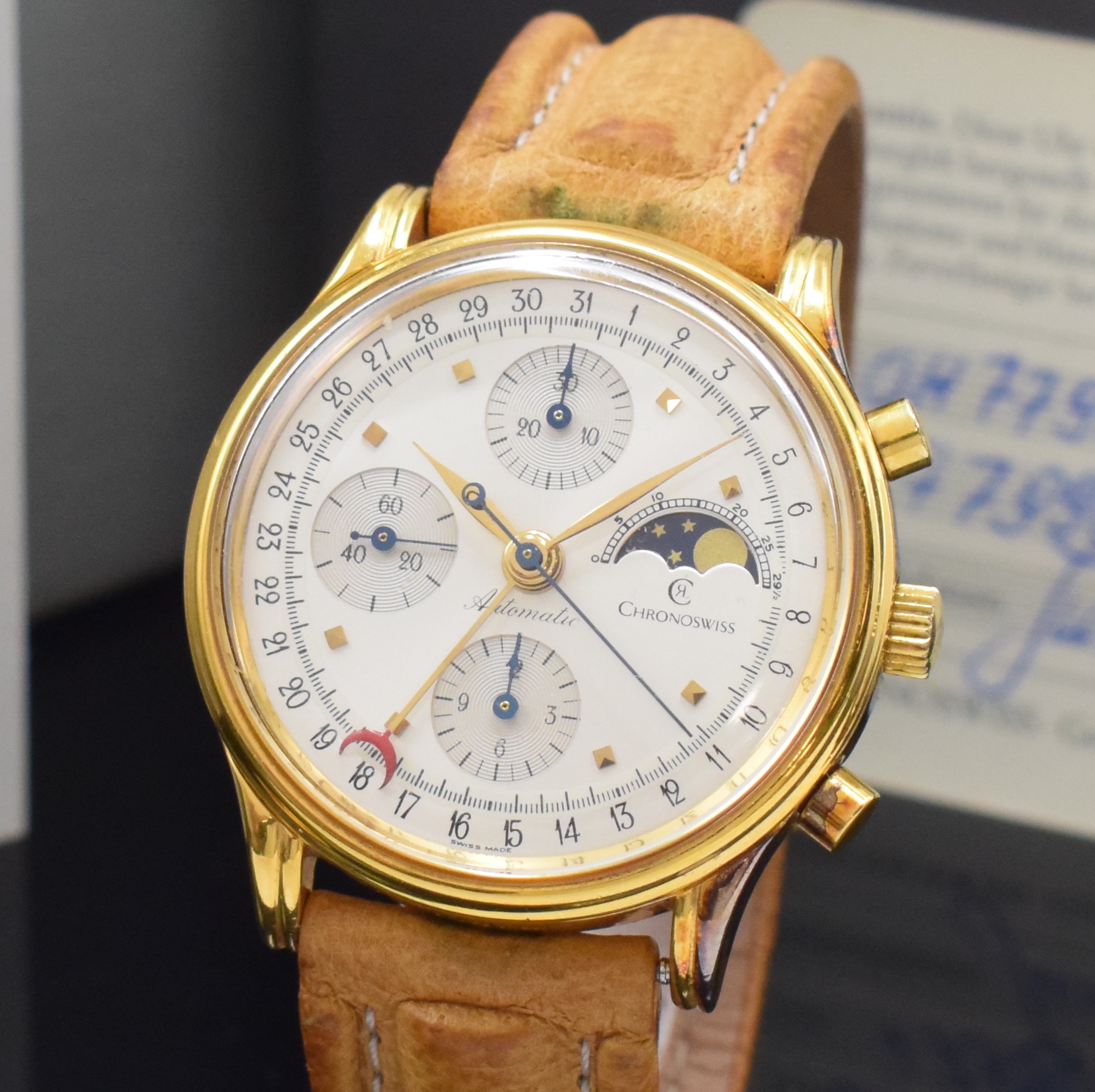 Detail a: CHRONOSWISS Armbandchronograph mit Mondphase und Datum Referenz CH77951Si, Schweiz verk. lt. orig. Pap. 1991, Automatik, verg. Geh. m. verschr. ...