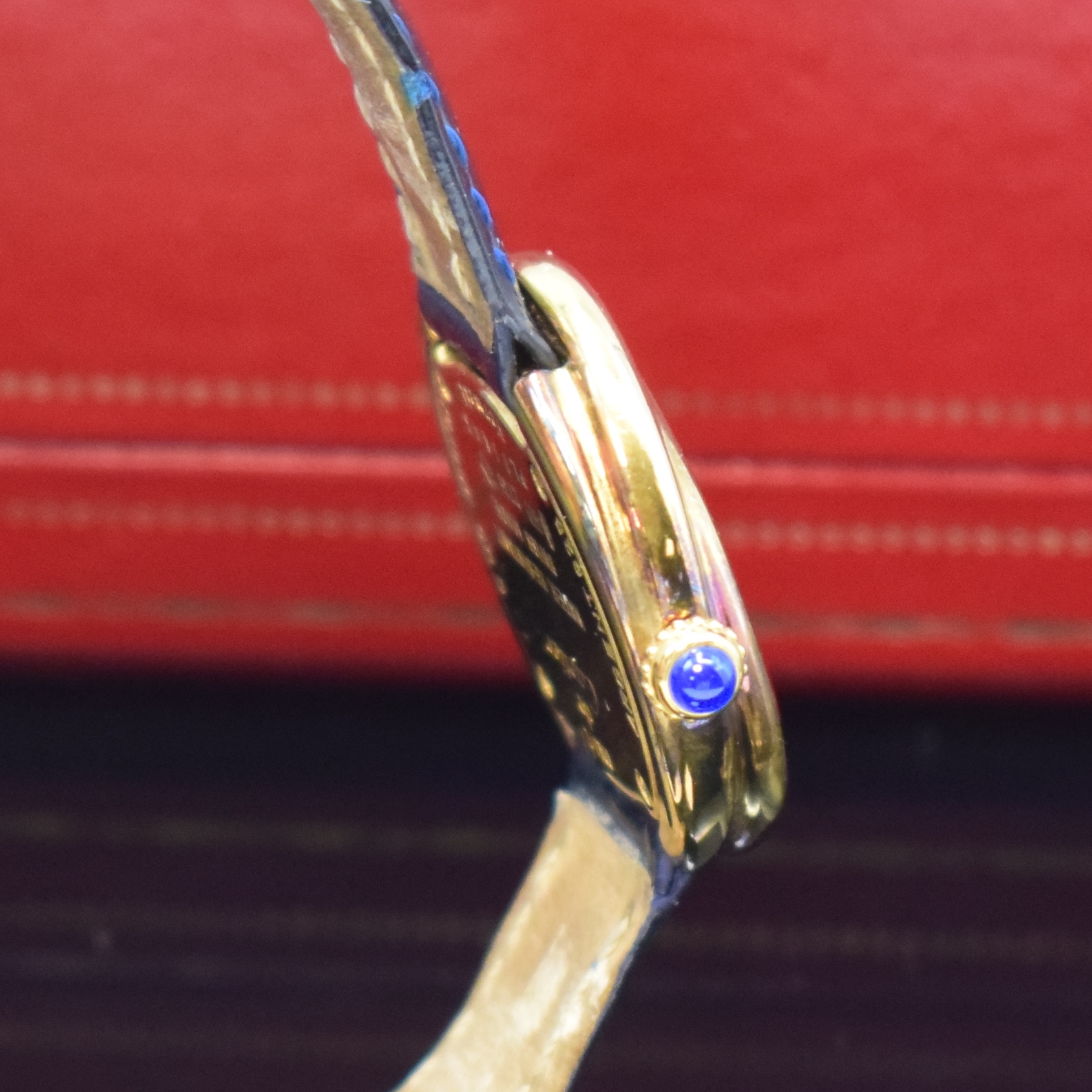 Detail c: CARTIER Damenarmbanduhr Trinity Referenz 2735, Schweiz um 1990, verg. Sterlingsilbergeh. inkl. orig. Lederband m. orig. Faltschl., quarz, Boden ...