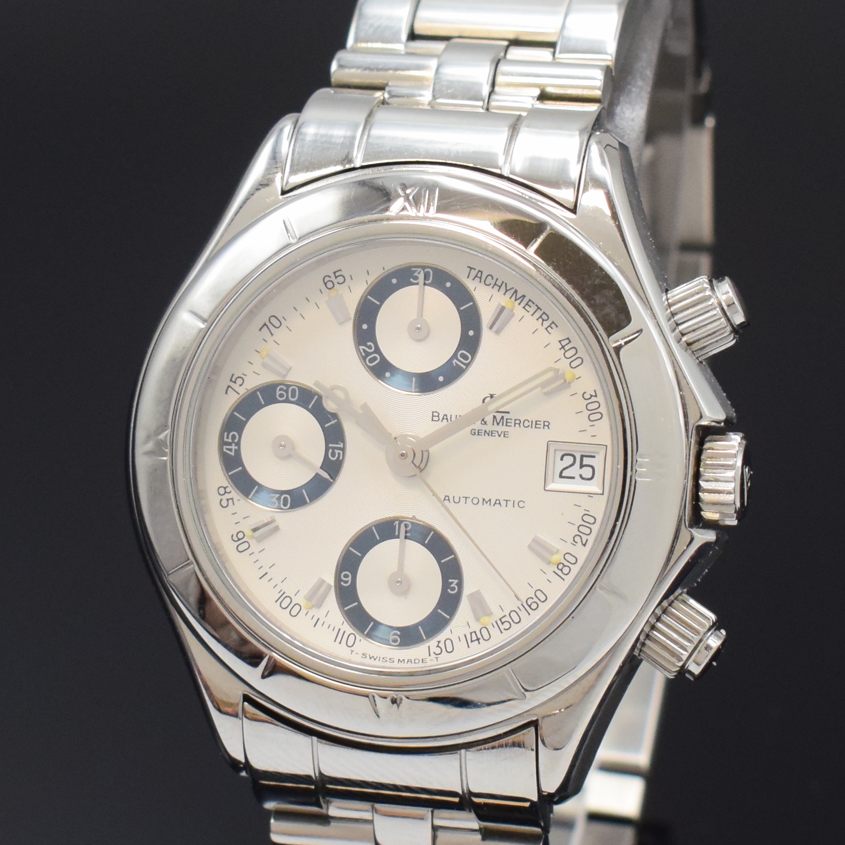 Detail a: BAUME & MERCIER Automatikchronograph Referenz MV045208, Schweiz um 2006, Edelstahlgeh. inkl. Gliederband m. dopp. Faltschl., Boden, Krone und ...