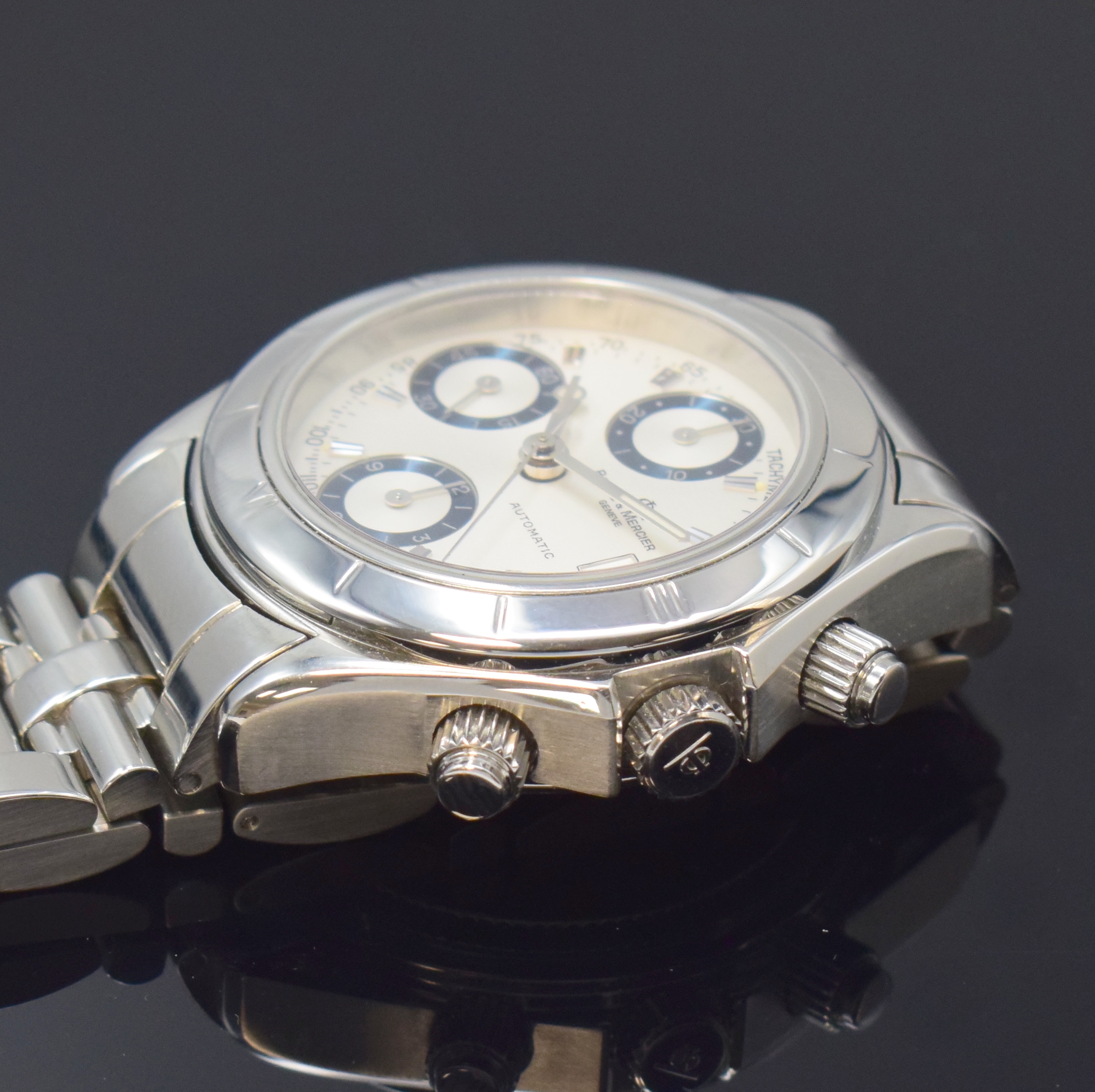Detail c: BAUME & MERCIER Automatikchronograph Referenz MV045208, Schweiz um 2006, Edelstahlgeh. inkl. Gliederband m. dopp. Faltschl., Boden, Krone und ...