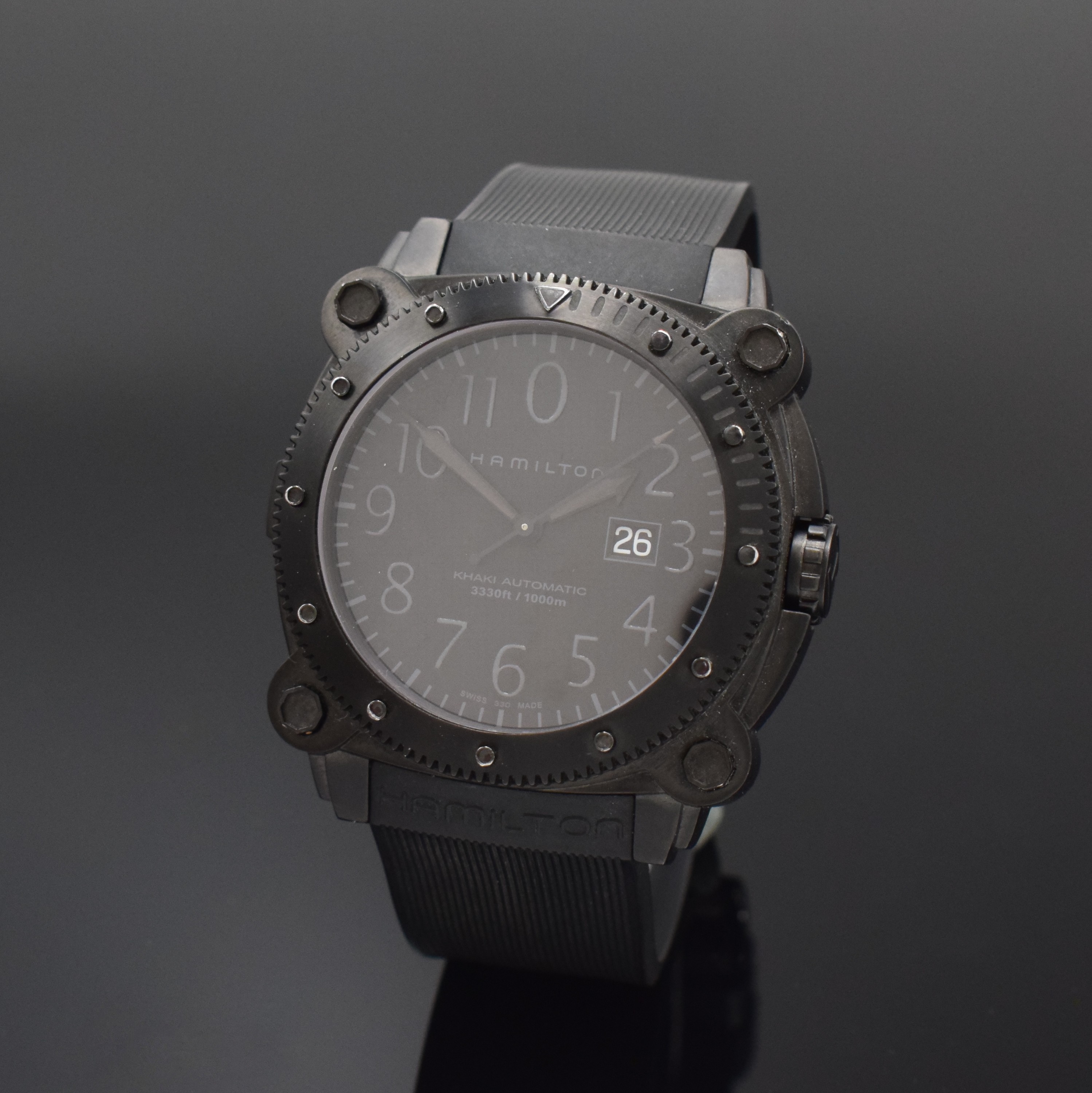 HAMILTON Herrenarmbanduhr Khaki Navy Below Zero Referenz H785850, Automatik, Schweiz um 2015, PVD beschichtetes Edelstahlgeh. inkl. orig. ...
