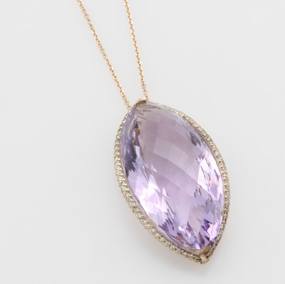 Image Collier mit Amethyst und Brillanten, RG 750/000, Amethystmarquise im Schachbrettschliff ...