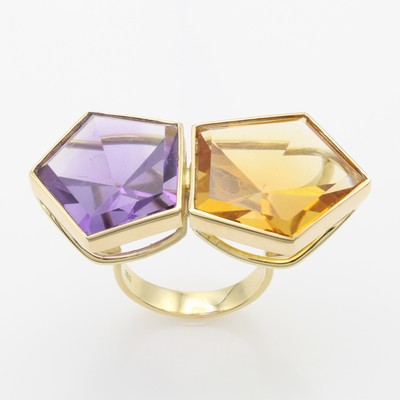 Image Ring mit Amethyst und Citrin, GG 750/000, fünfeck., fac. Amethyst u. fünfeck., ...