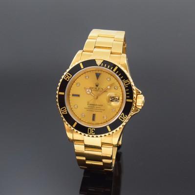 Image ROLEX 18k yellow gold gents wristwatch Oyster Perpetual Date Submariner with Sultan-Dial ...