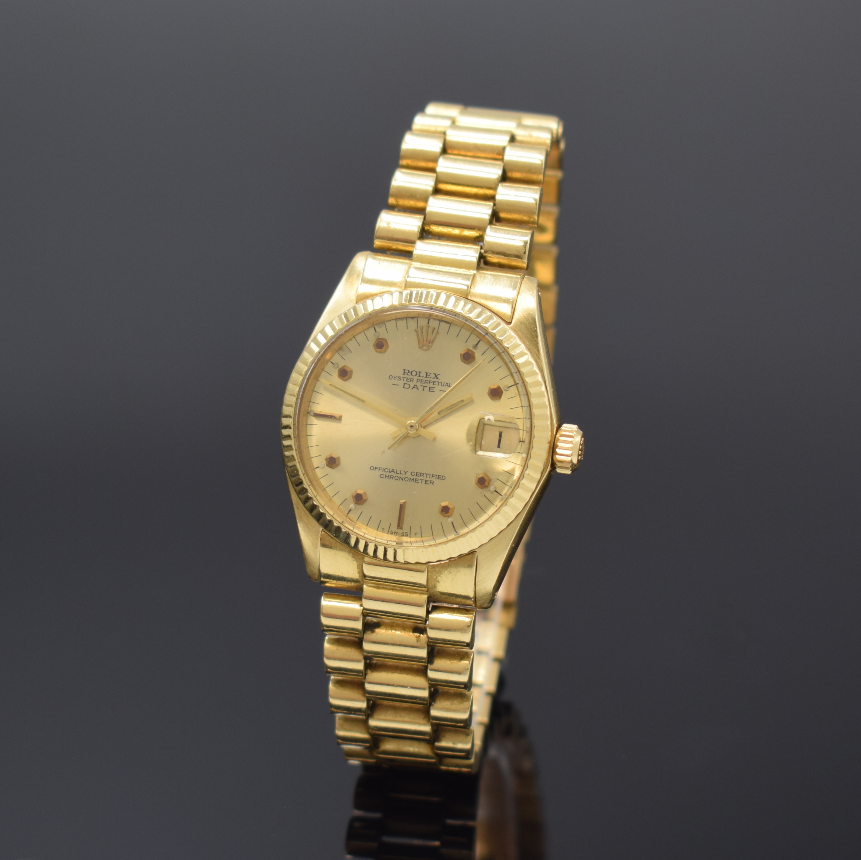 ROLEX Datejust Referenz 6624/6627 sehr seltene Mediumarmbanduhr in GG 750/000, Schweiz um 1967, Automatik, Boden und Krone verschr., ab Herst. ...