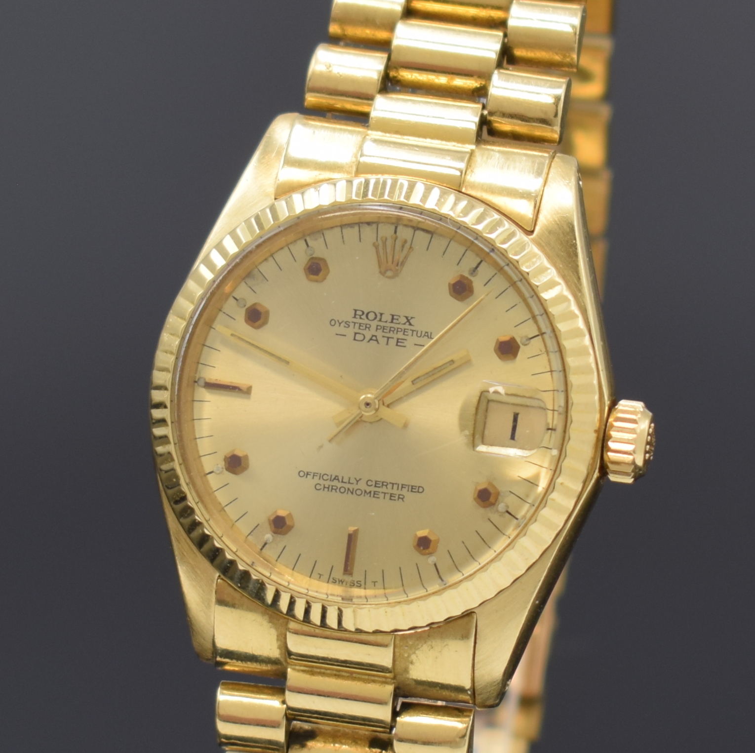 Detail a: ROLEX Datejust Referenz 6624/6627 sehr seltene Mediumarmbanduhr in GG 750/000, Schweiz um 1967, Automatik, Boden und Krone verschr., ab Herst. ...