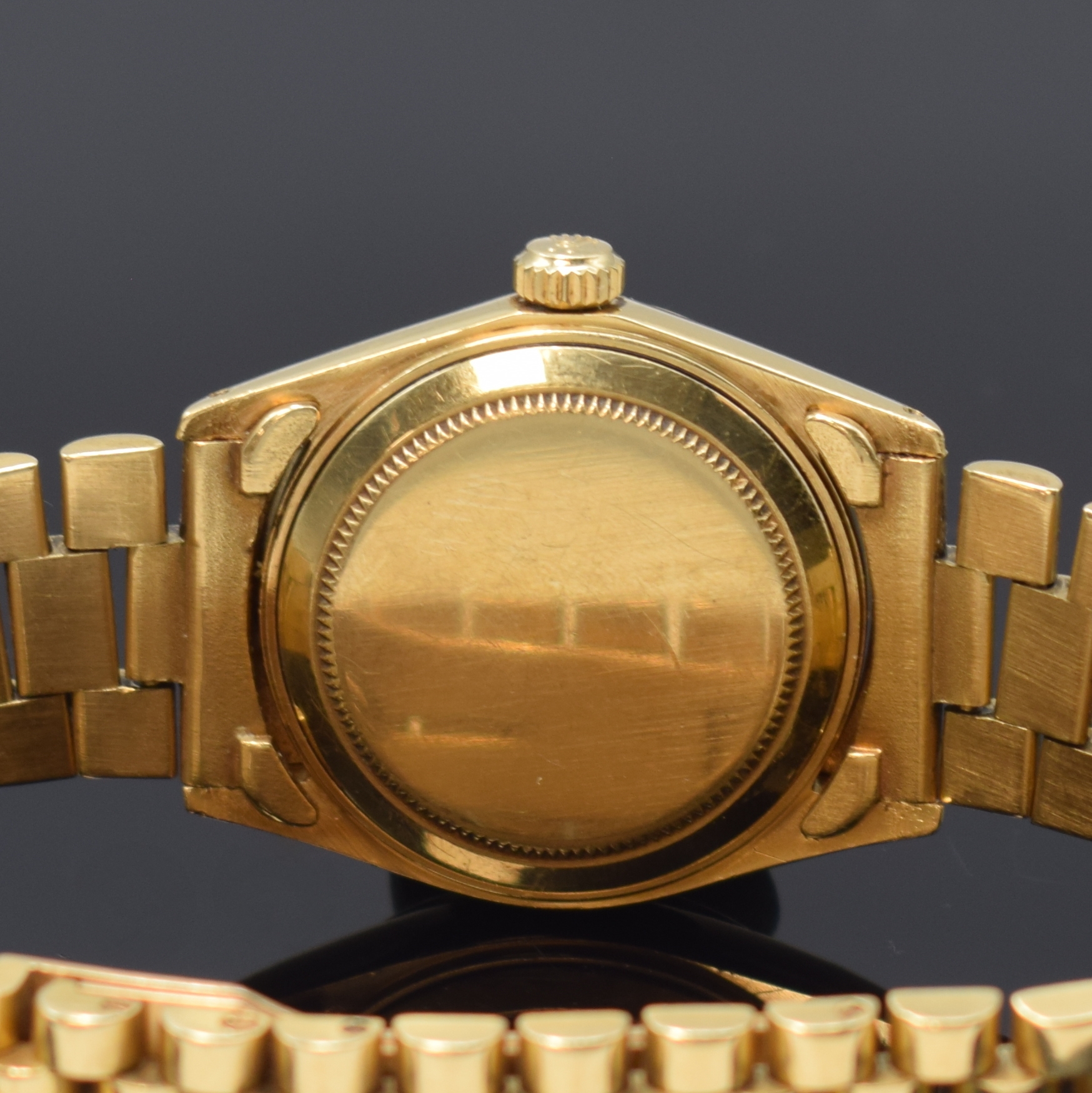 Detail e: ROLEX Datejust Referenz 6624/6627 sehr seltene Mediumarmbanduhr in GG 750/000, Schweiz um 1967, Automatik, Boden und Krone verschr., ab Herst. ...