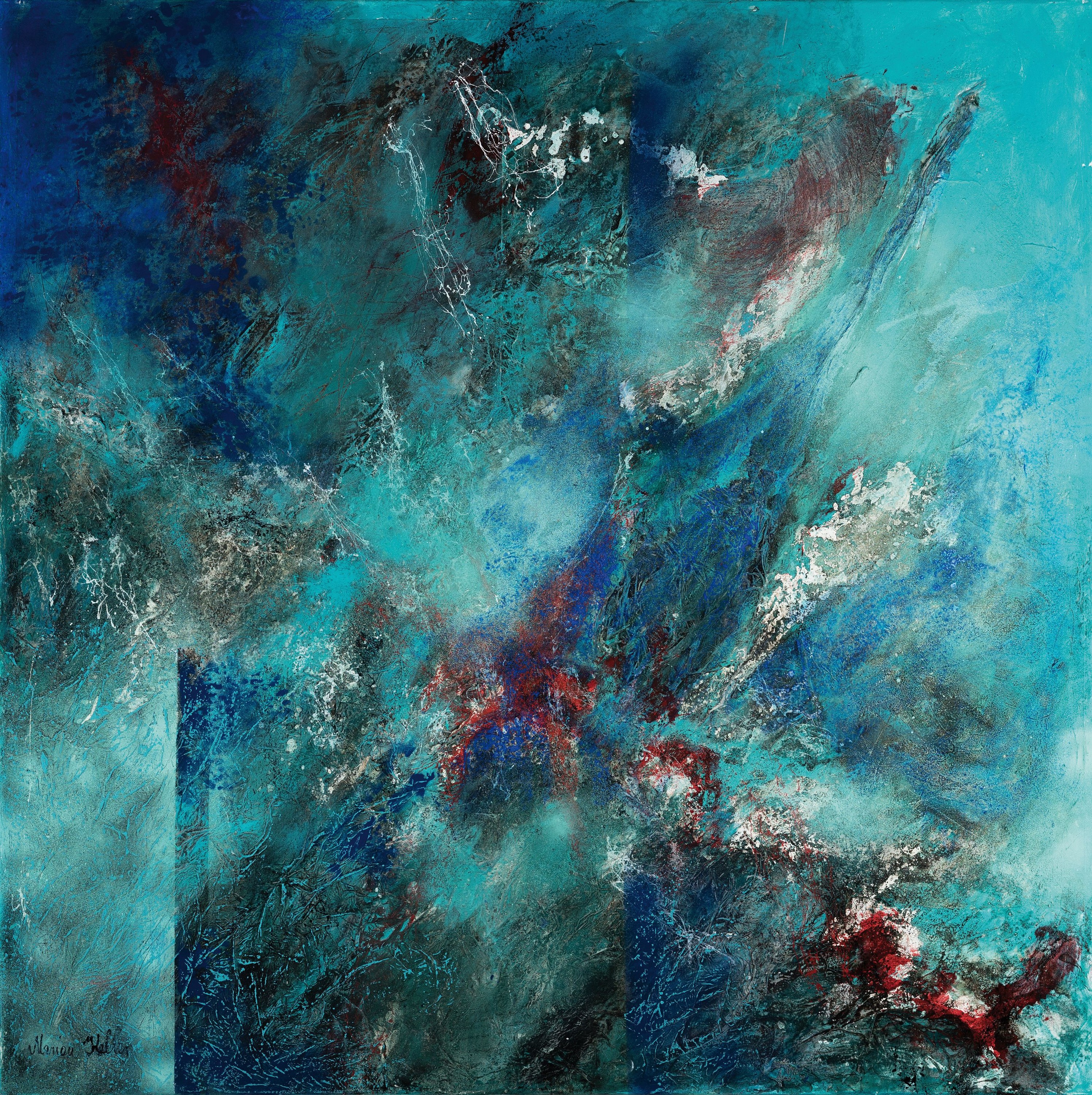 Marion Keller, geb. 1963 Eschwege, Conclusion, Mischtechnik auf Lwd, sign., ca. 100x100cm, mit Echtheitszertifikat