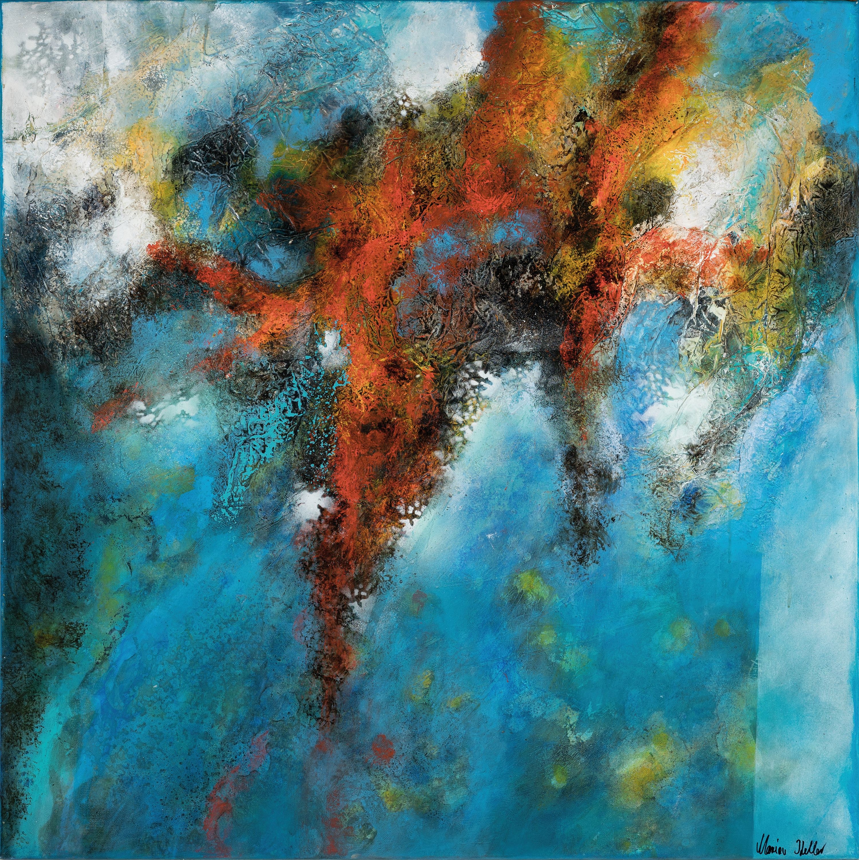 Detail k: Marion Keller, geb. 1963 Eschwege, Eruption, Mischtechnik auf Lwd, sign., ca. 80x80cm, mit Echtheitszertifikat