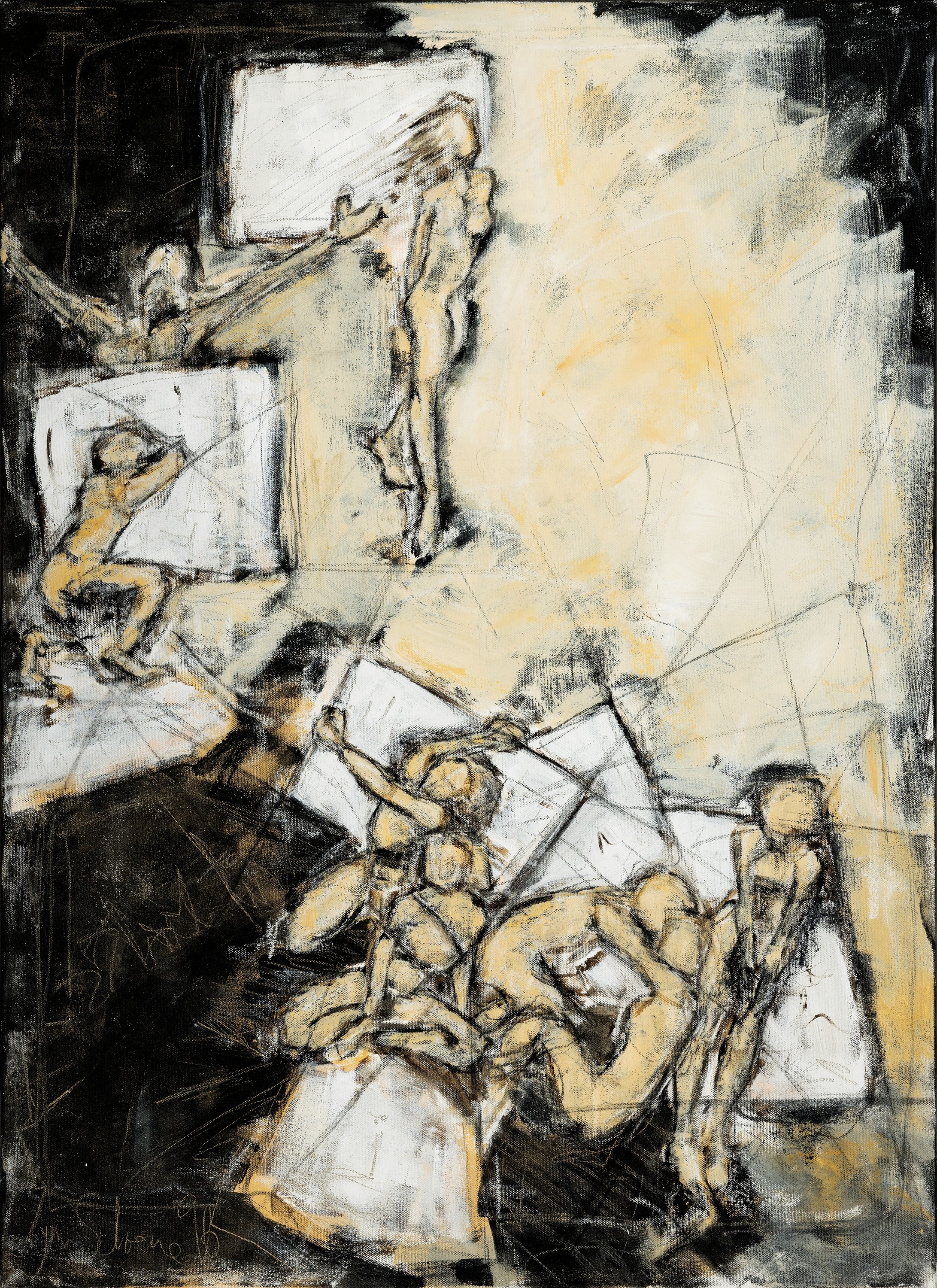 Lynn Schoene, geb. 19953 Luton England, hier abstrakte Aktdarstellungen, ohne Titel, signiert und dat. 96, Öl/Lwd, ca. 110 x 80 cm, Leiterin des ...