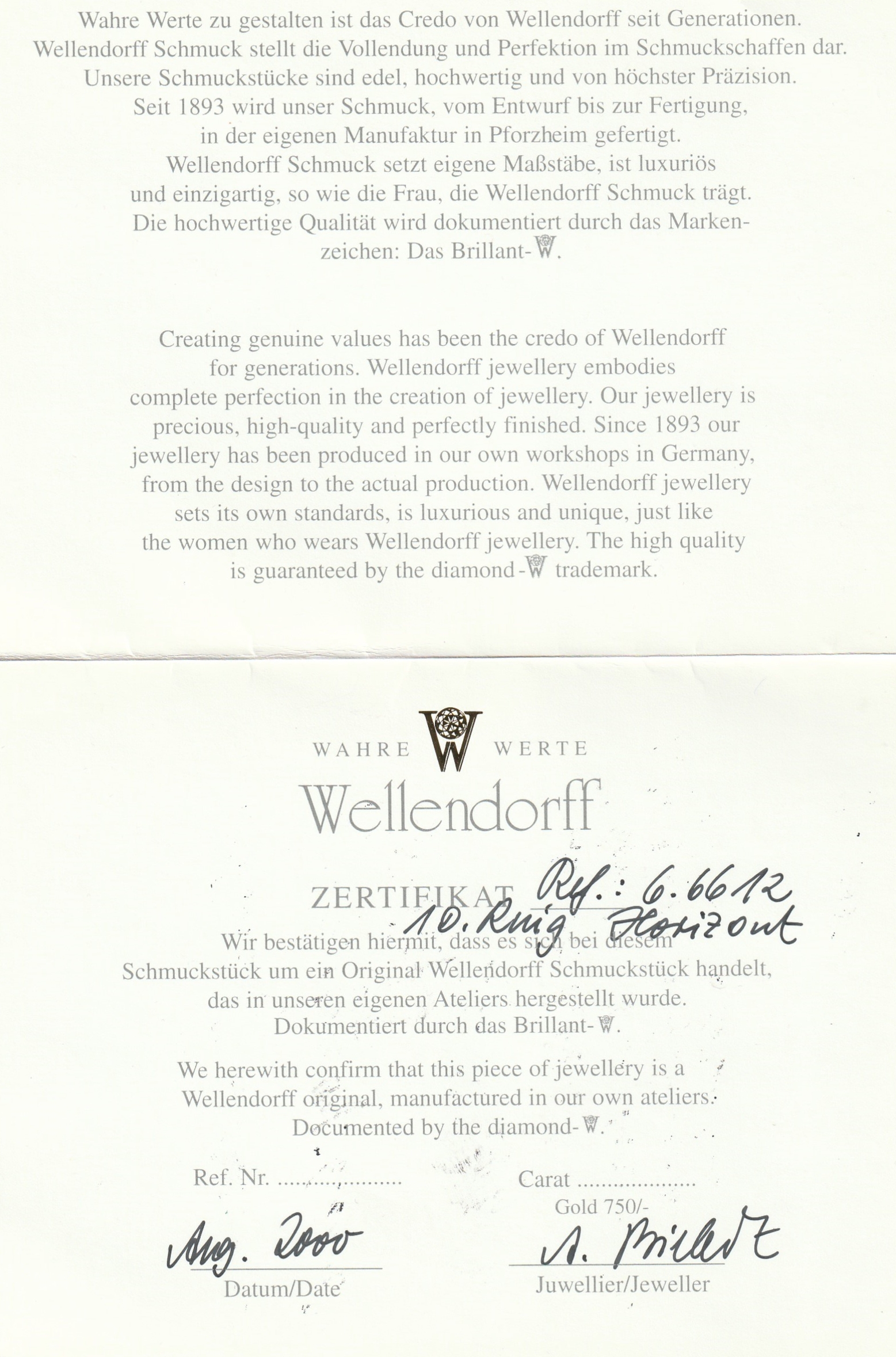 Detail a: 18 kt Gold WELLENDORFF Ring, WG/GG 750/000,Modell Horizont, Ringschiene drehbar, blaues Email, RW 53, ca. 17.6 g, sign., in orig. Holzetui, mit ...