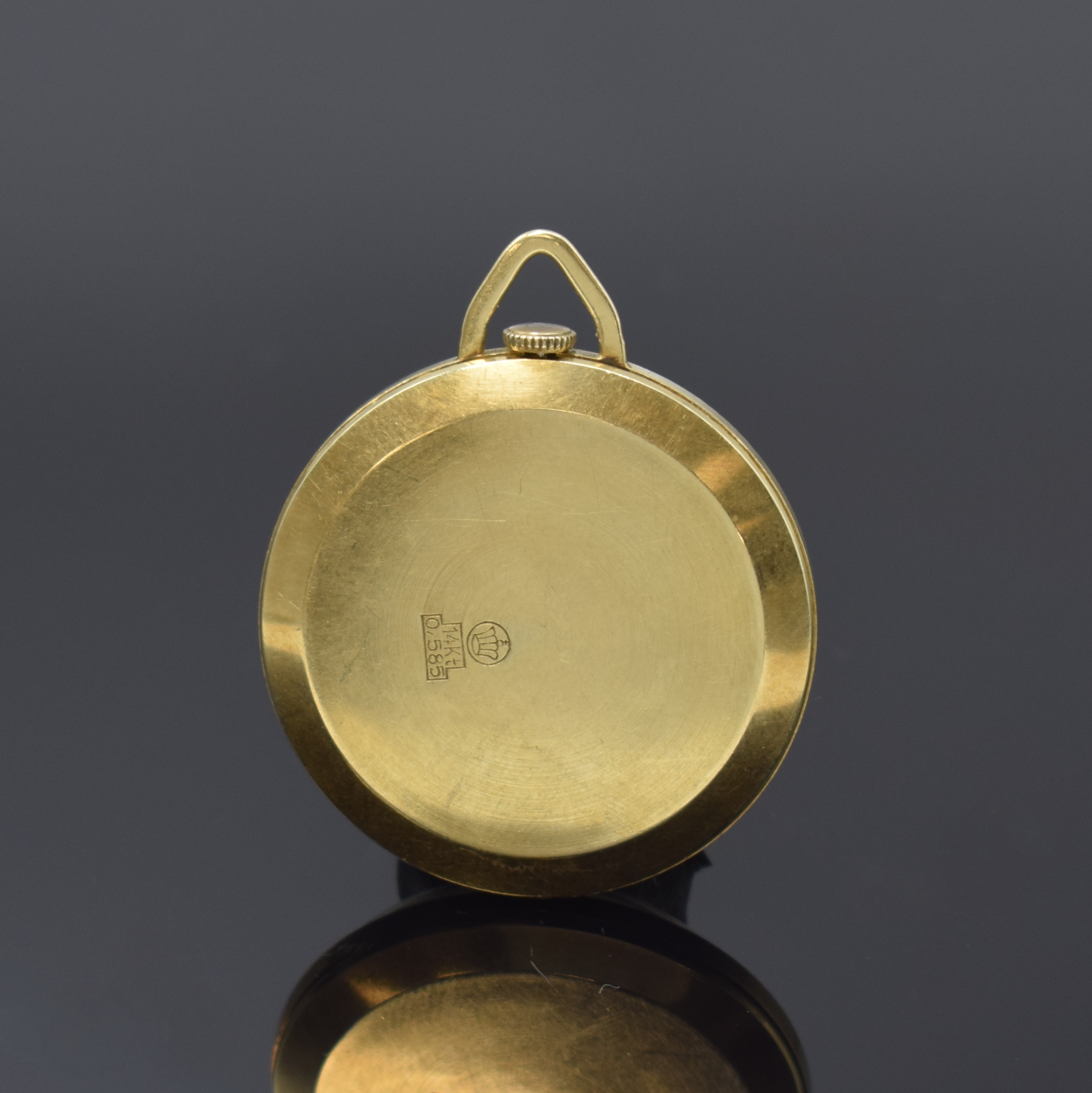 Detail a: SILBERTA Anhängeuhr in GG 585/000, Deutschland um 1965, Handaufzug, 2-teil. Geh., Boden aufgedr., silb. Zifferbl. m. aufges. Std.-Ind. l. fl., gold. ...