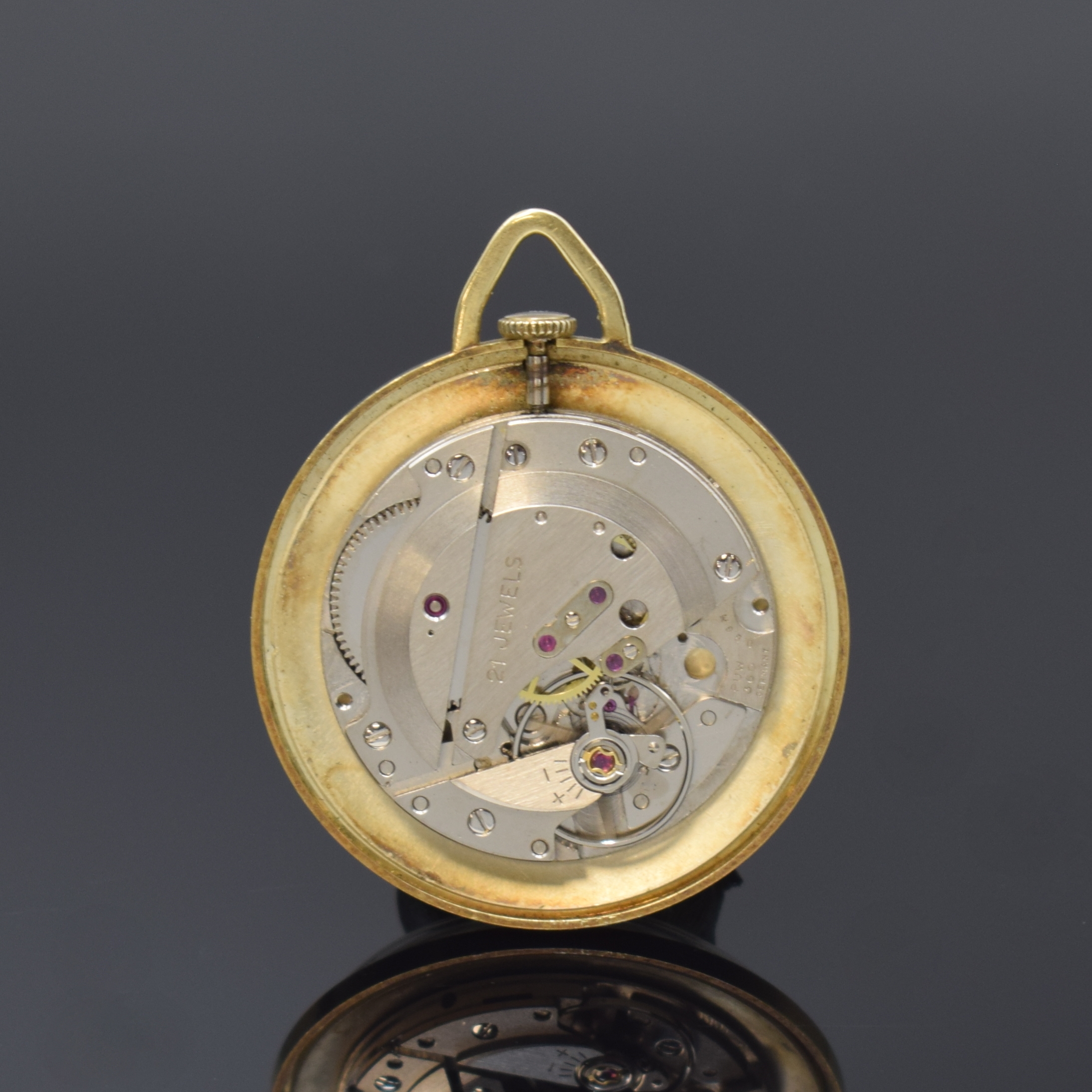 Detail c: SILBERTA Anhängeuhr in GG 585/000, Deutschland um 1965, Handaufzug, 2-teil. Geh., Boden aufgedr., silb. Zifferbl. m. aufges. Std.-Ind. l. fl., gold. ...