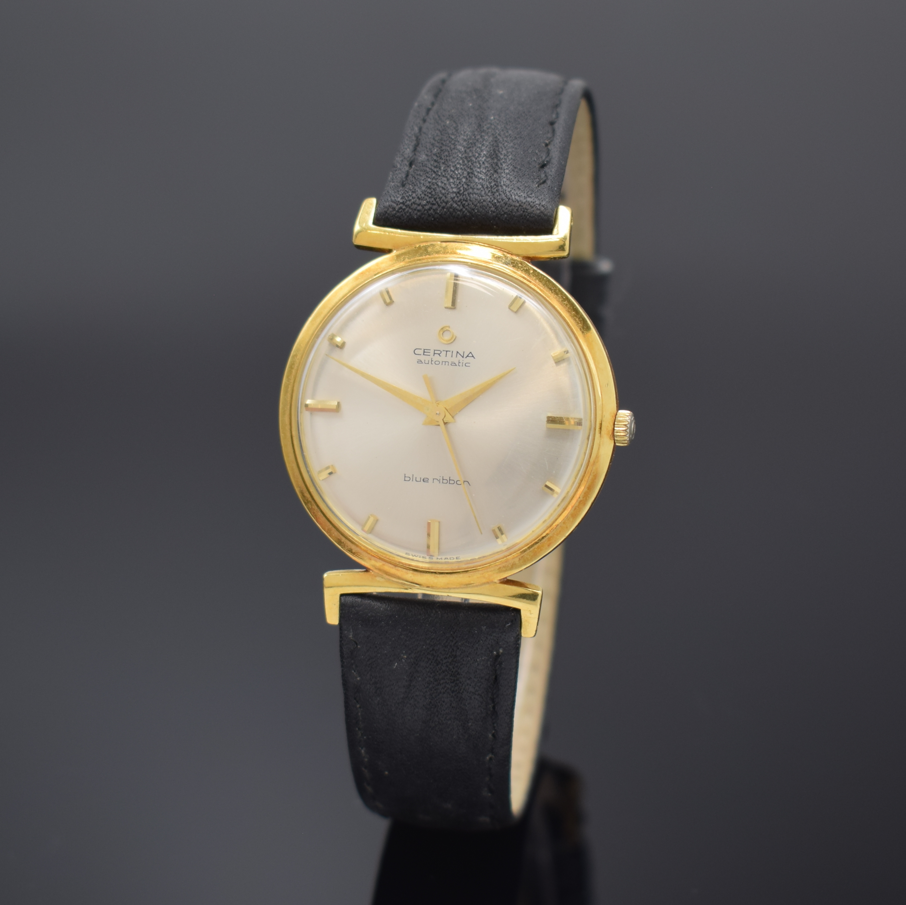 CERTINA Herrenarmbanduhr in GG 750/000 blue ribbon, Automatik, Schweiz um 1968, Boden aufgedr., silbern. Zifferblatt m. aufgel. Indizes, ...
