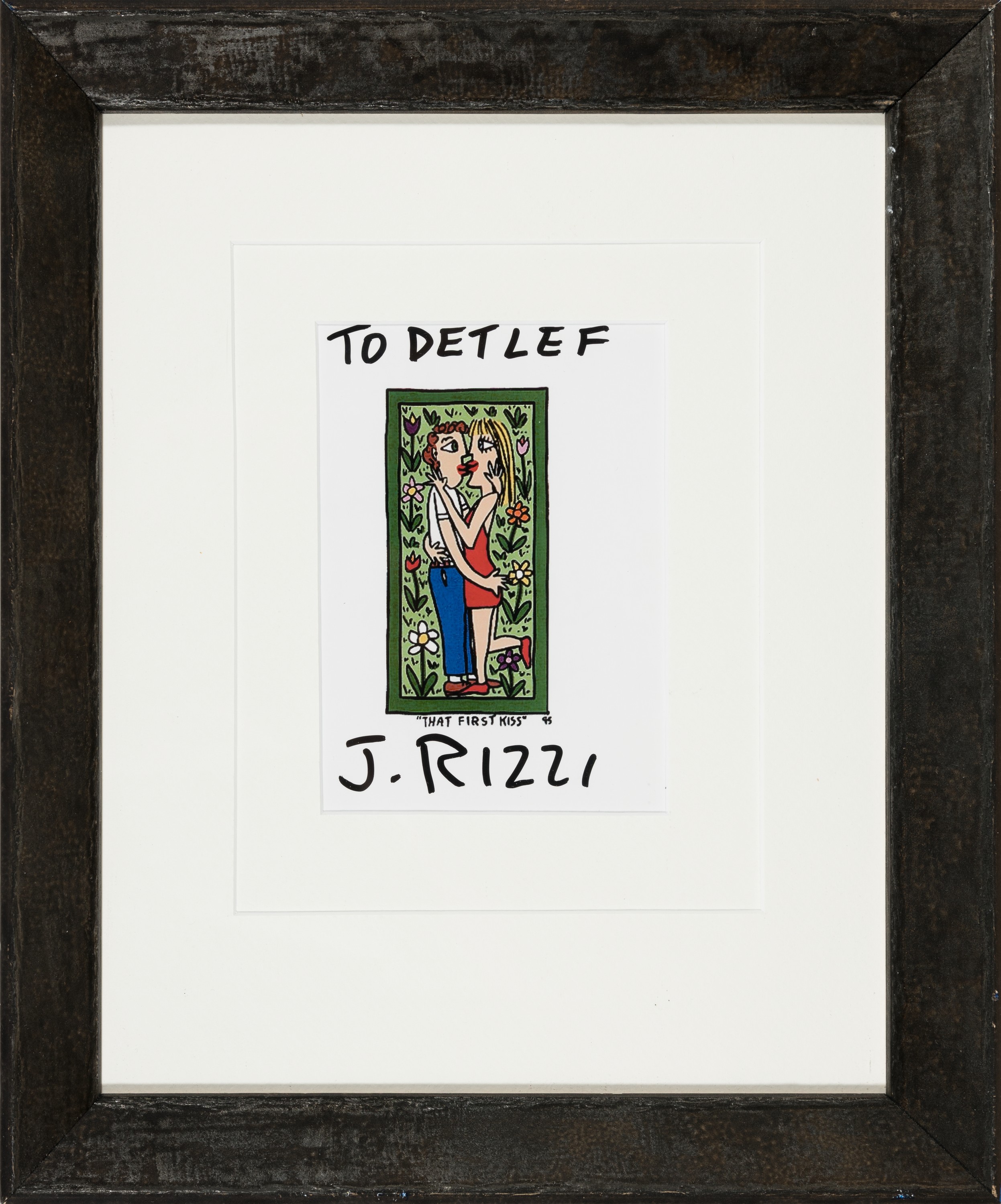 James Rizzi, 1950-2011, Kunstdruck "That First Kiss" 1995, handsigniert und mit persönlicher Widmung versehen "To Detlef", unter ...