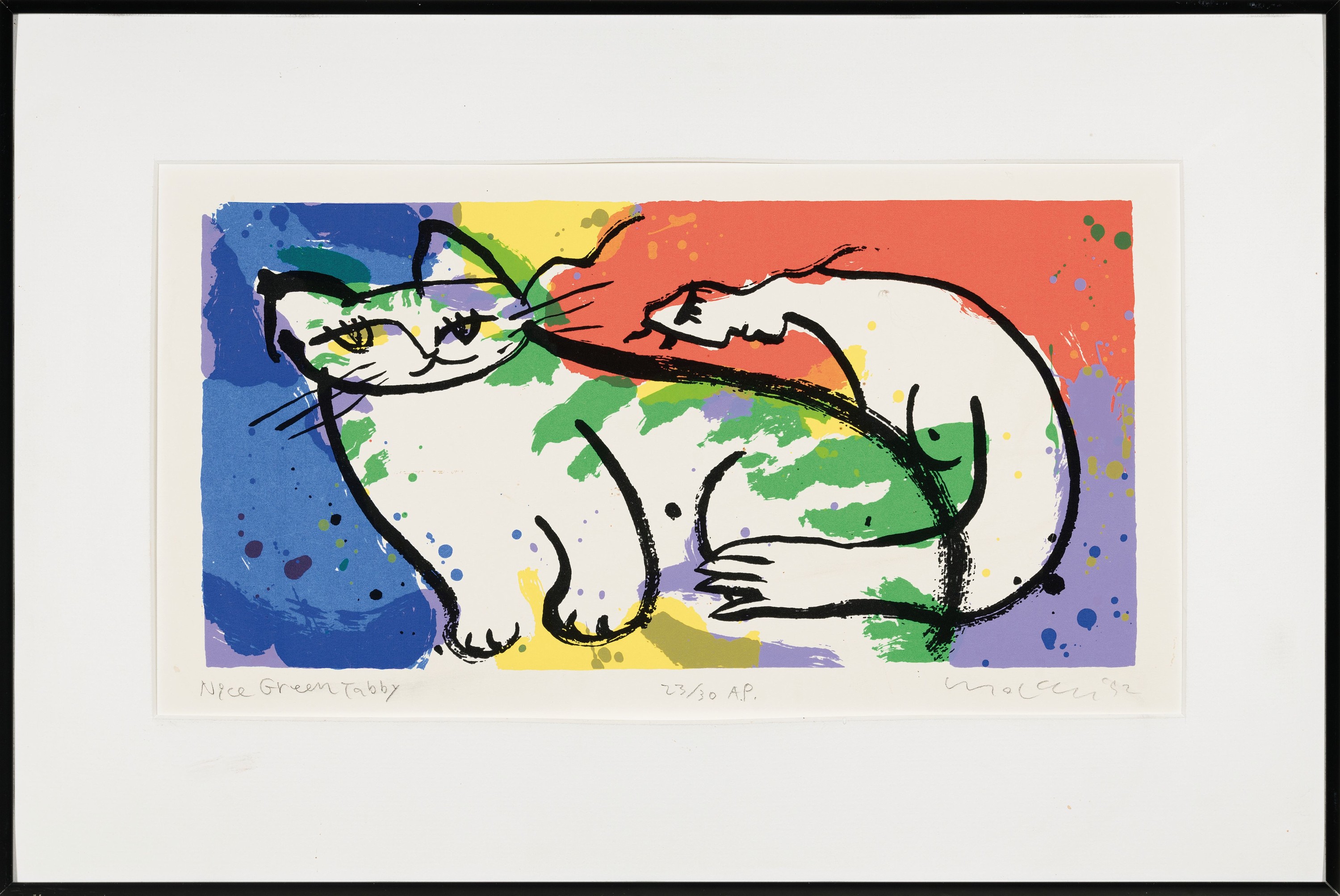 Detail k: Michael Leu, geb. 1950 Taiwan, Nice green Tabby, Farblithographie von 1992, handsign., betitelt, num. 23/30 a.p., ca. 17x35cm