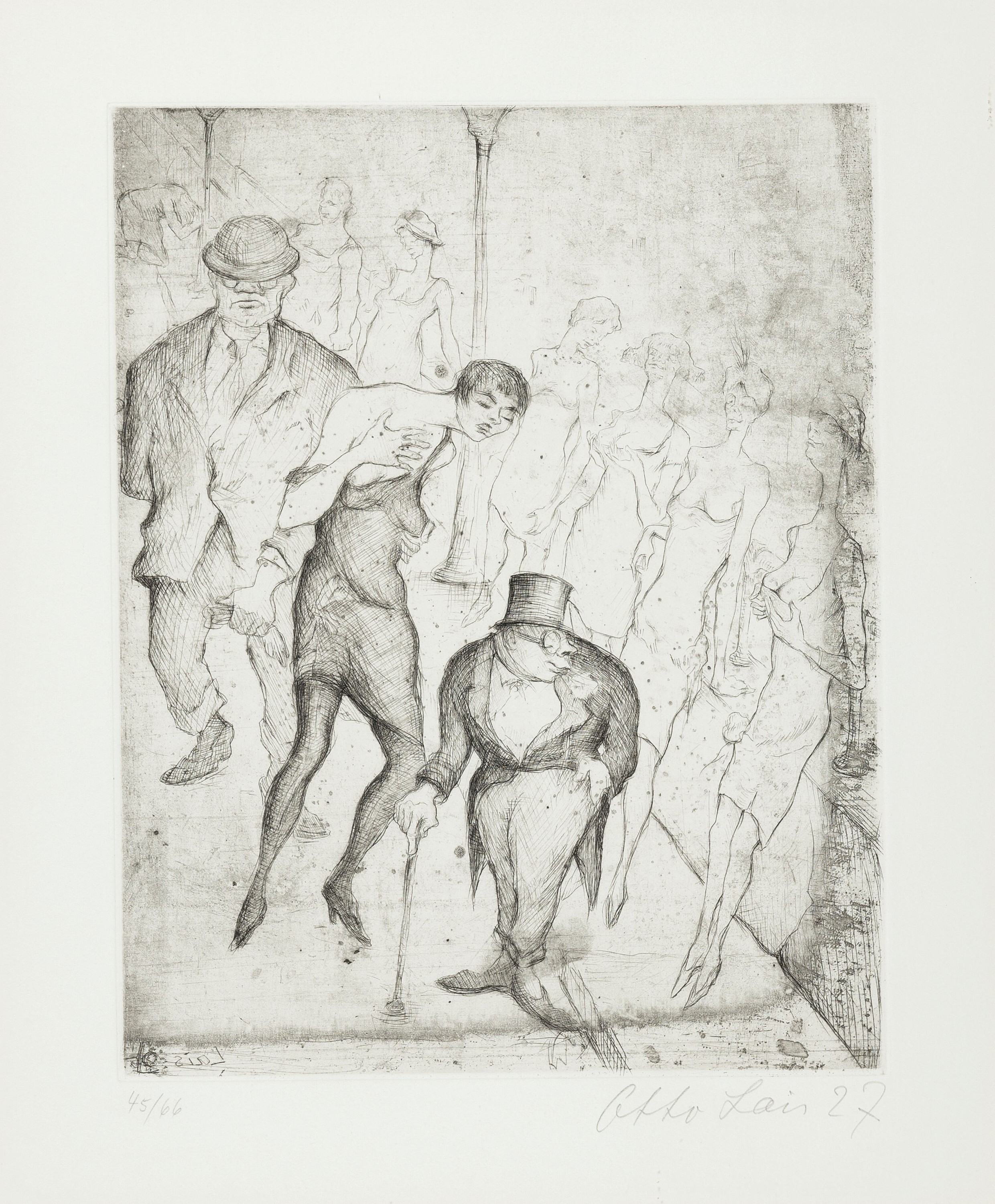 Otto Lais, 1897 Wilferdingen-1988 Wegberg, Die Straße, Radierung, handsign. und dat. 27, num. 45/66, ca. 27.5x22cm, PP, u.Gl., R. ca. 52x42cm
