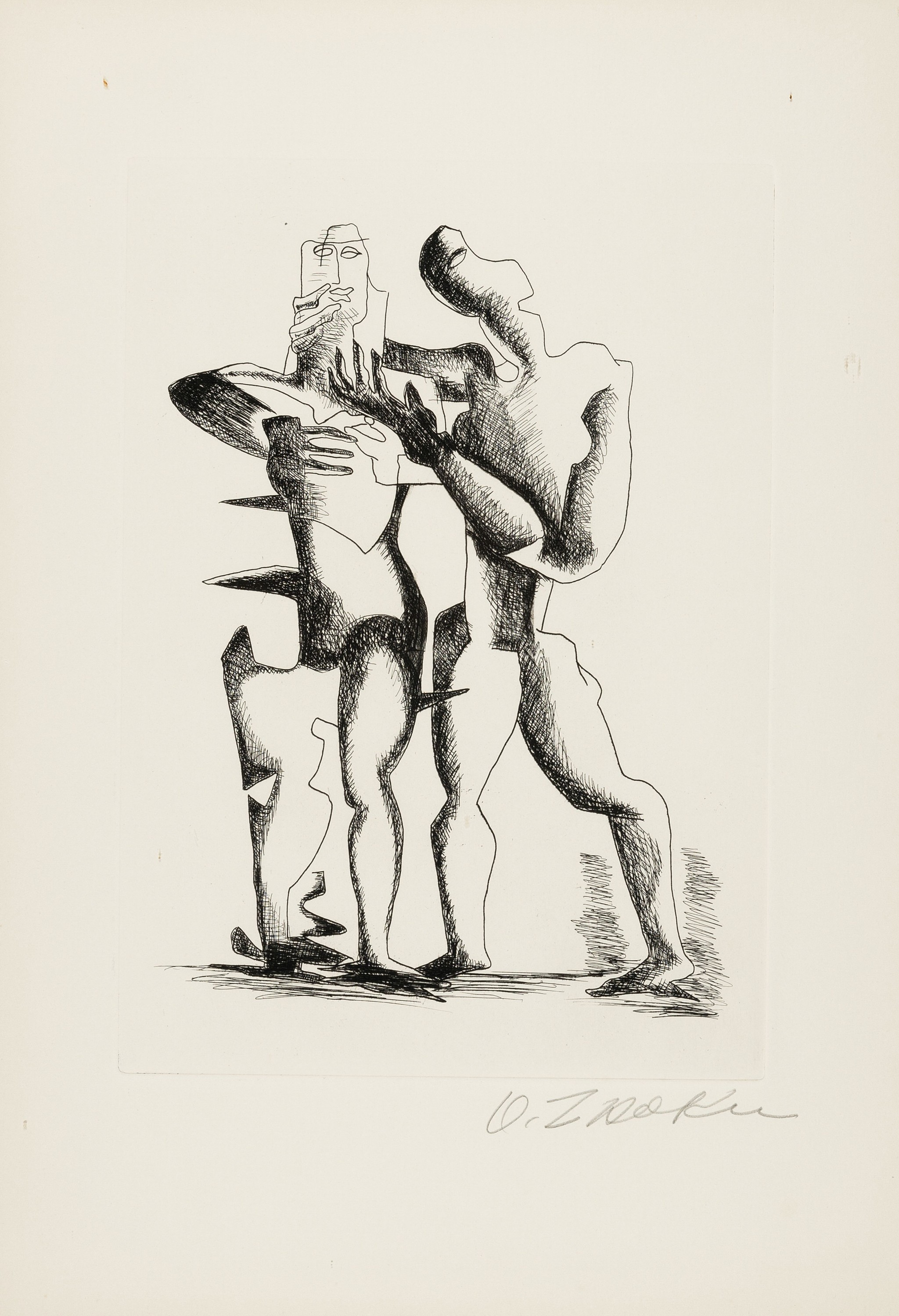 Ossip Zadkine, 1890-1967, kubistisches Paar, Radierung, handsigniert, ca. 31x22cm, u.Gl., R. ca. 66x50cm