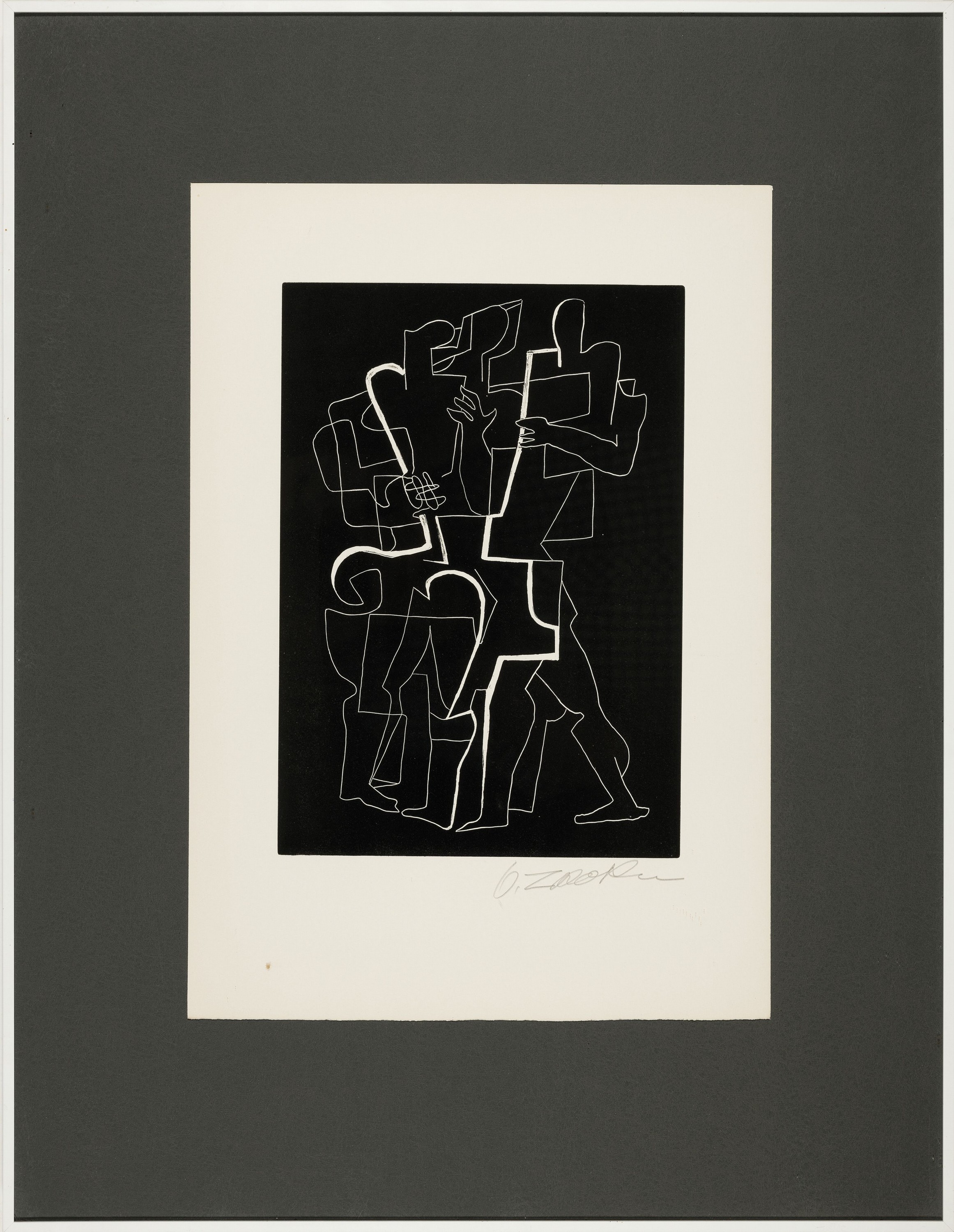 Detail k: Ossip Zadkine, 1890-1967, drei kubistische Figuren, Lithographie, handsigniert, ca. 30.5x21.5cm, u.Gl., R. ca. 66x51cm