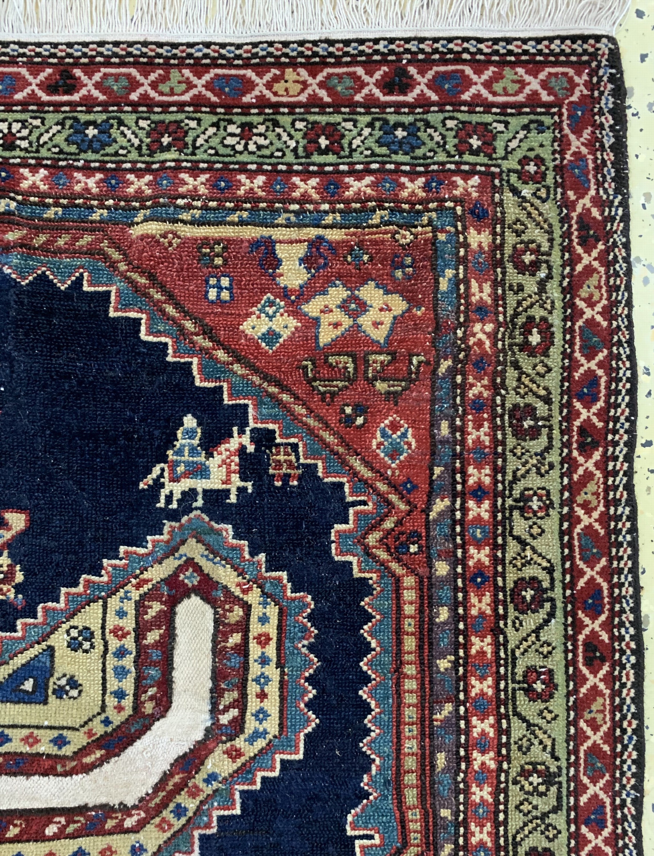 Detail d: "Sattelauflage"antik, Malayer, Persien, um 1900, Wolle auf Baumwolle, ca. 94 x 90 cm, EHZ: 2-3, (fachkundig restauriert)