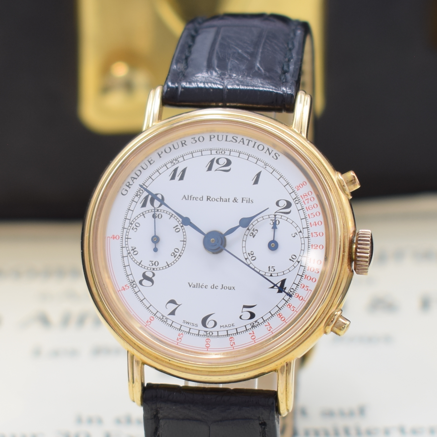 Detail a: ALFRED ROCHAT & Fils feiner und seltener, auf 30 Stück limitierter Schaltradchronograph sog. Arzt-Chronograph, Handaufzug, RoseG 750/000 inkl. orig. ...