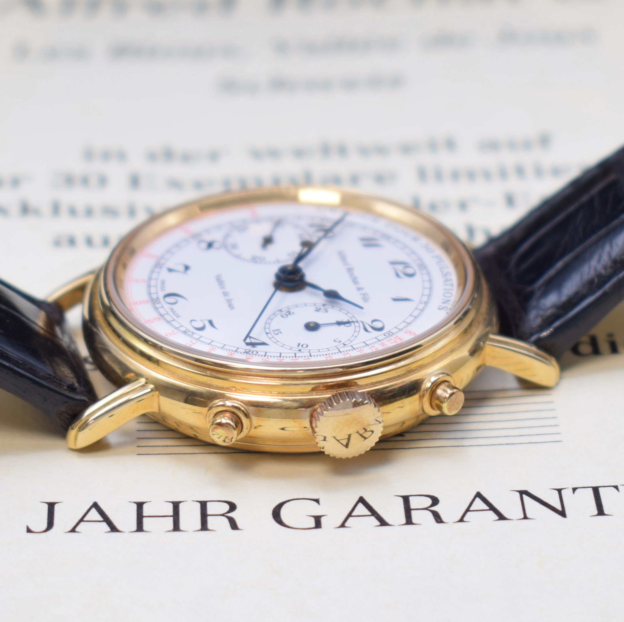 Detail c: ALFRED ROCHAT & Fils feiner und seltener, auf 30 Stück limitierter Schaltradchronograph sog. Arzt-Chronograph, Handaufzug, RoseG 750/000 inkl. orig. ...