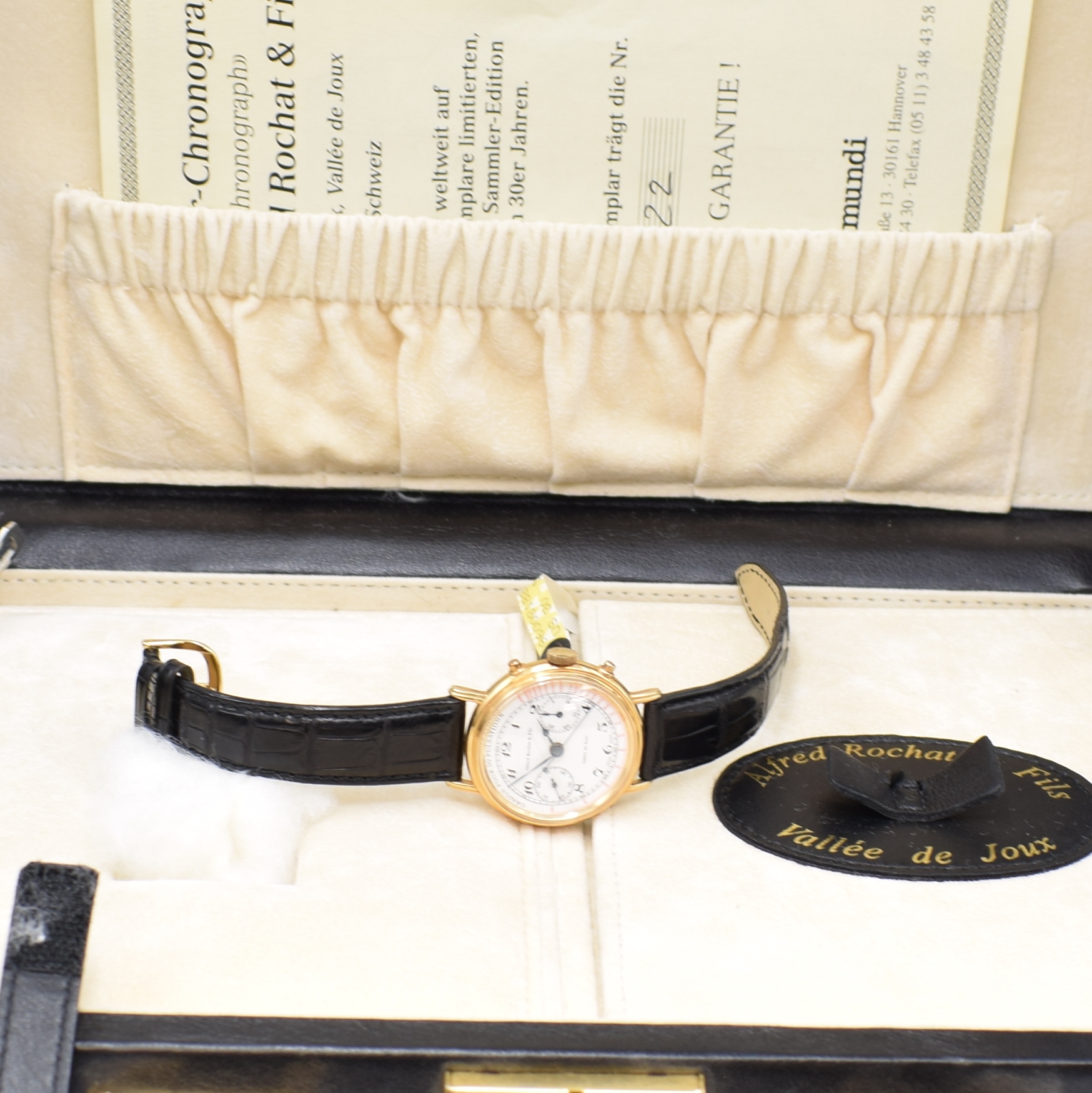 Detail f: ALFRED ROCHAT & Fils feiner und seltener, auf 30 Stück limitierter Schaltradchronograph sog. Arzt-Chronograph, Handaufzug, RoseG 750/000 inkl. orig. ...