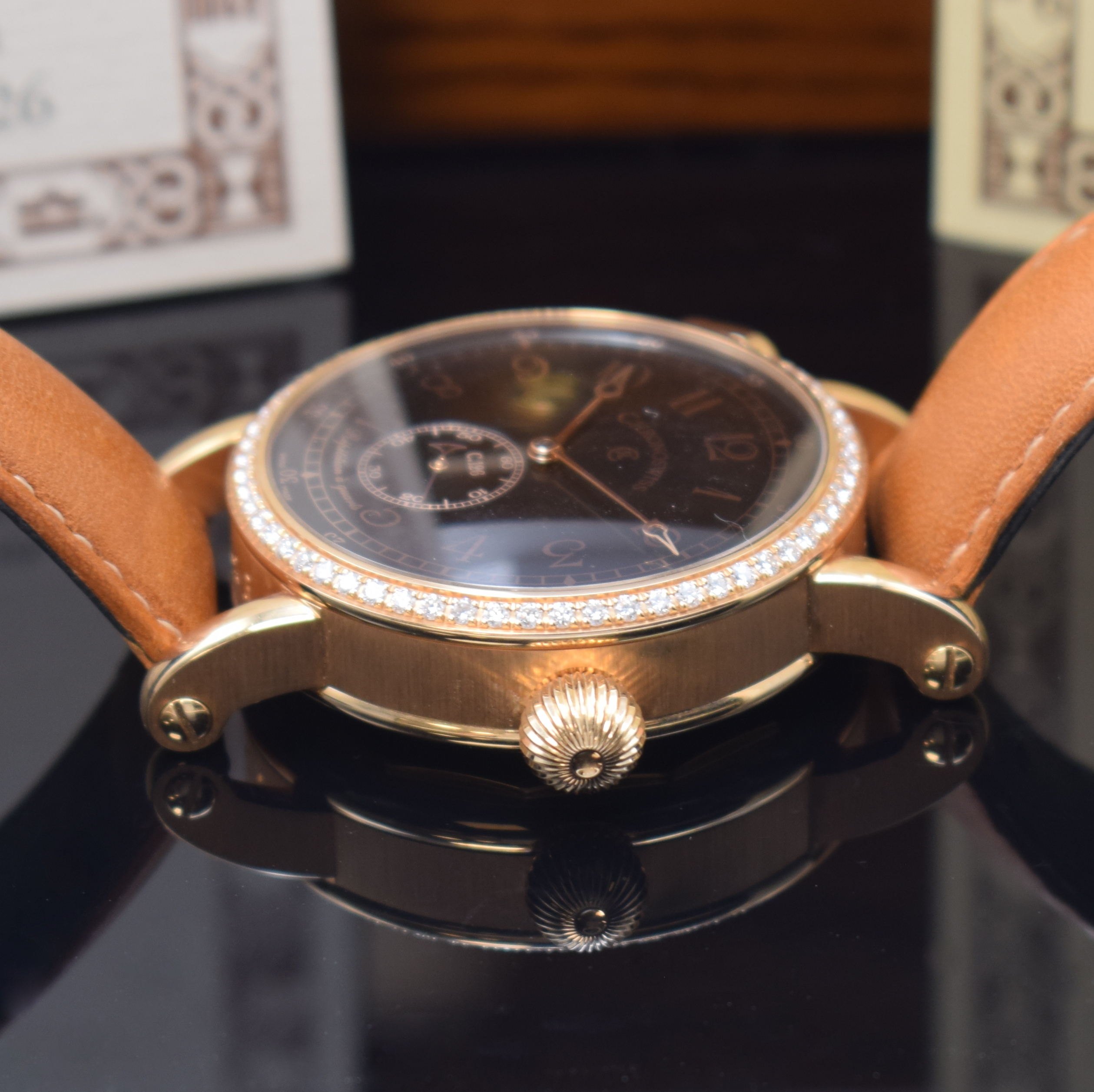 Detail c: CHRONOSWISS feine und seltene Herrenarmbanduhr Repetition ? Quarts Referenz CH 1641 R, Automatik, massiv RG 750/000 inkl. orig. Lederband m. orig. ...