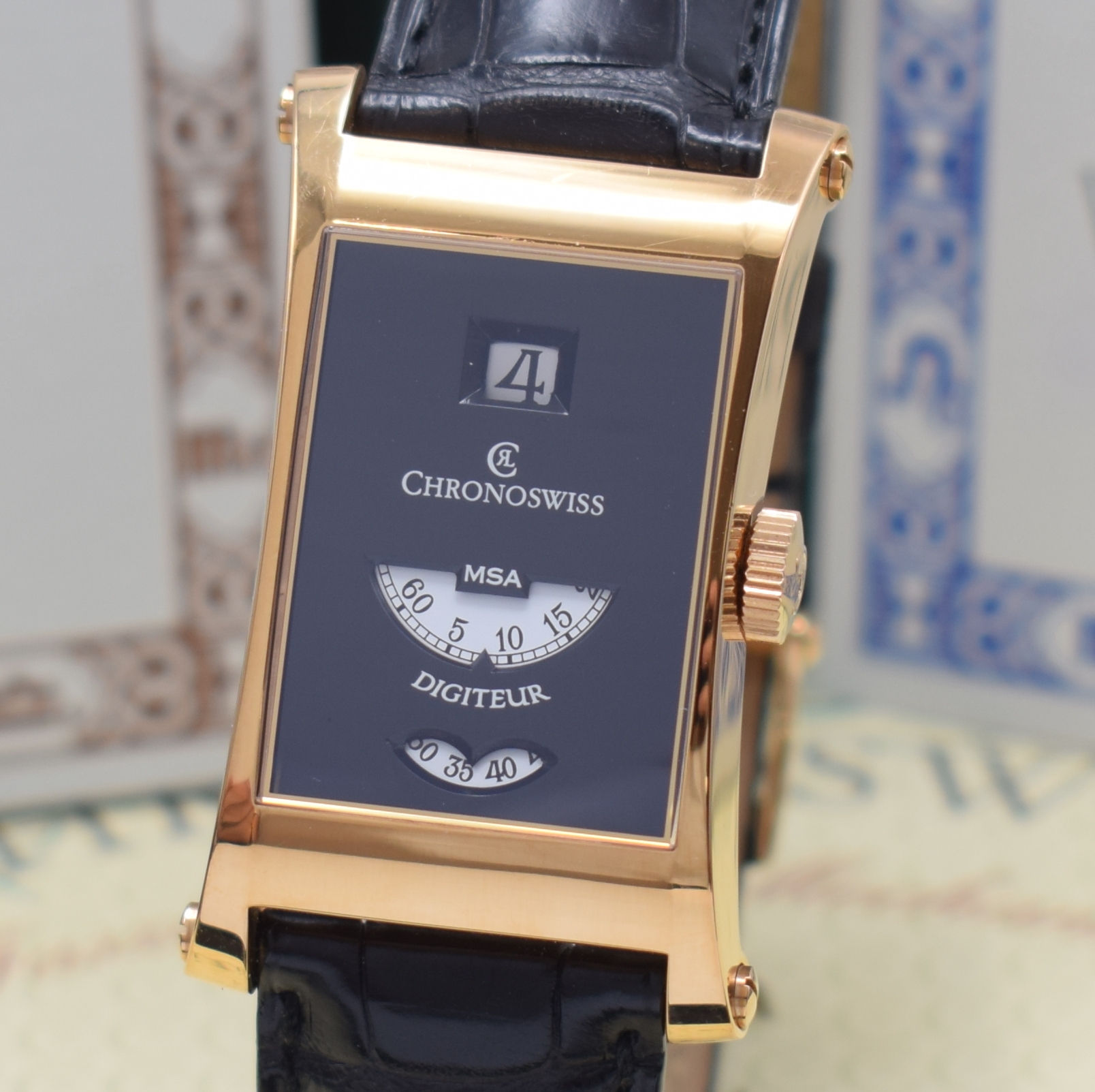 Detail a: CHRONOSWISS seltene, auf 99 Stück limitierte Herrenarmbanduhr Digiteur Referenz CH 1371R, Handaufzug, RG 750/000 inkl. orig. Lederband m. orig. RG ...
