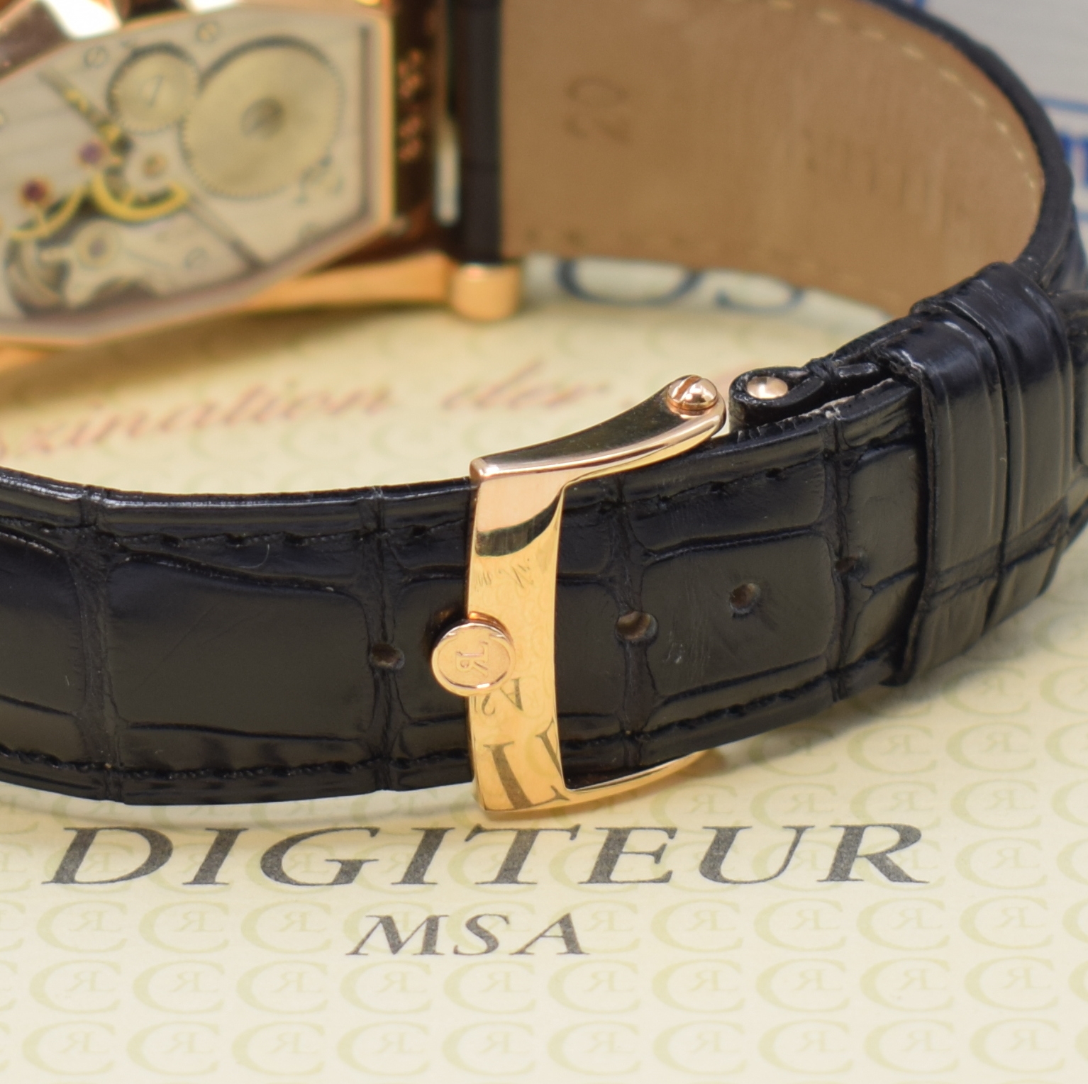 Detail b: CHRONOSWISS seltene, auf 99 Stück limitierte Herrenarmbanduhr Digiteur Referenz CH 1371R, Handaufzug, RG 750/000 inkl. orig. Lederband m. orig. RG ...