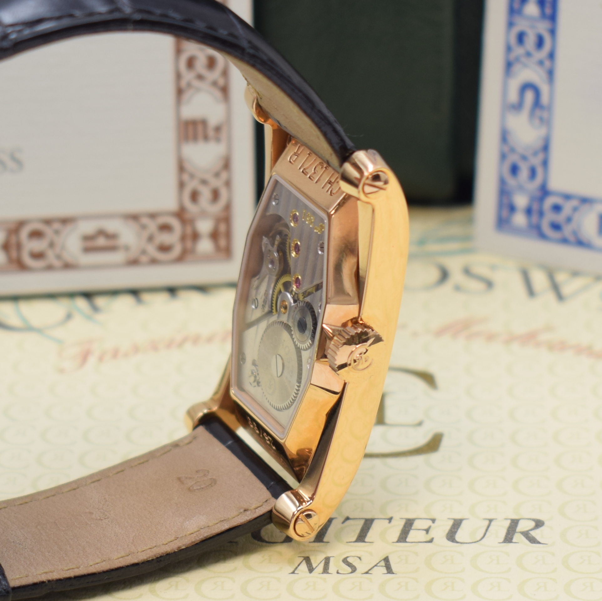 Detail d: CHRONOSWISS seltene, auf 99 Stück limitierte Herrenarmbanduhr Digiteur Referenz CH 1371R, Handaufzug, RG 750/000 inkl. orig. Lederband m. orig. RG ...